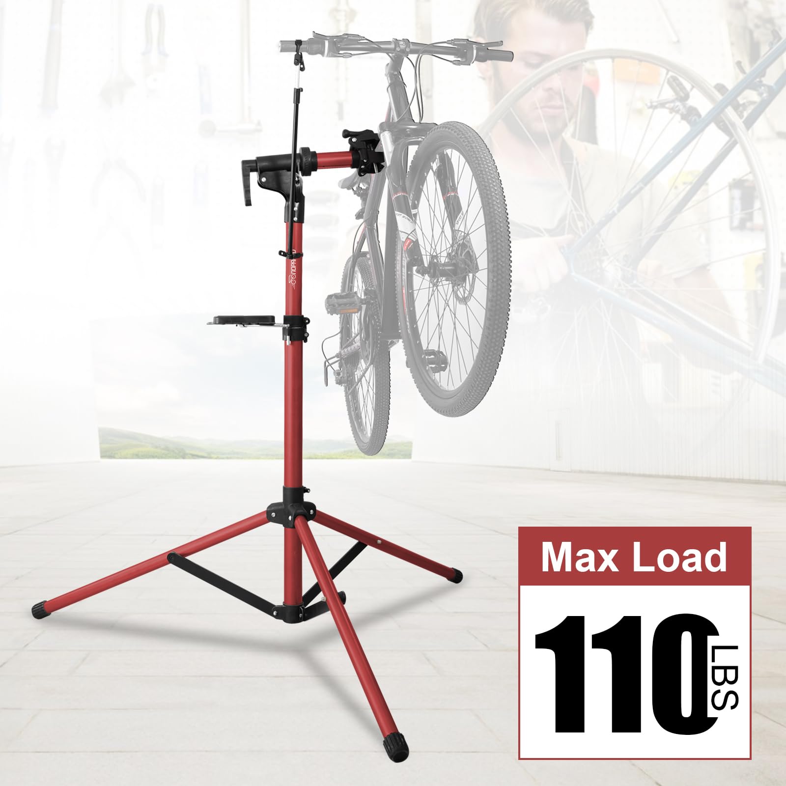 Heavy Duty E-Bike Repair Stand - Portable Aluminum Bicycle Maintenance Workstand for Mountain, Road & Folding Bikes (Max 110 lbs) - Perfect for Home Garage, Bike Shops & Outdoor Repairs (Red)