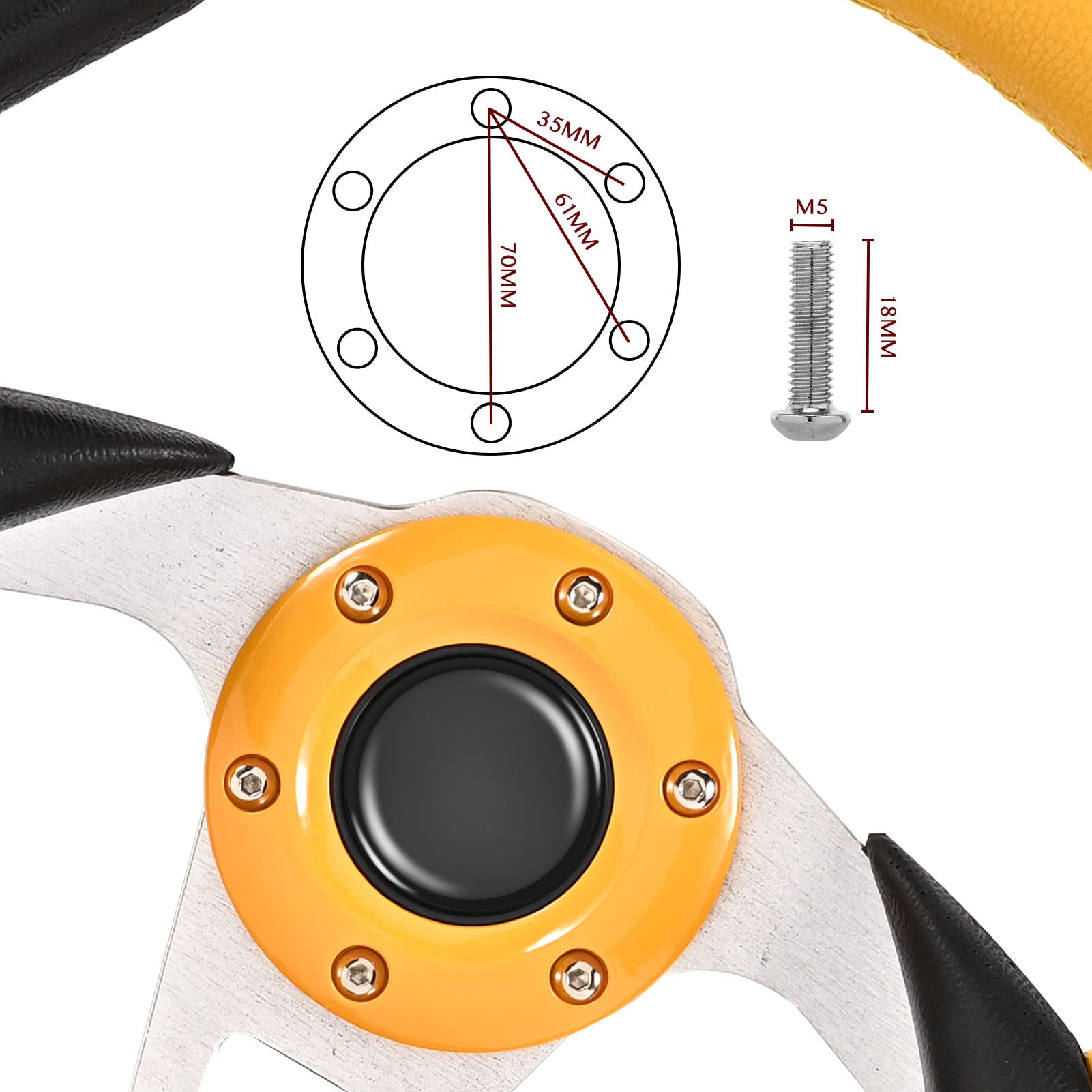 12.5 Inch Yellow Steering Wheel Upgrade for Club Car Golf Cart & Go Kart - Steering Wheel Adapter Not Included | Perfect for Golf Cart Customization & Off-Road Go Kart Racing