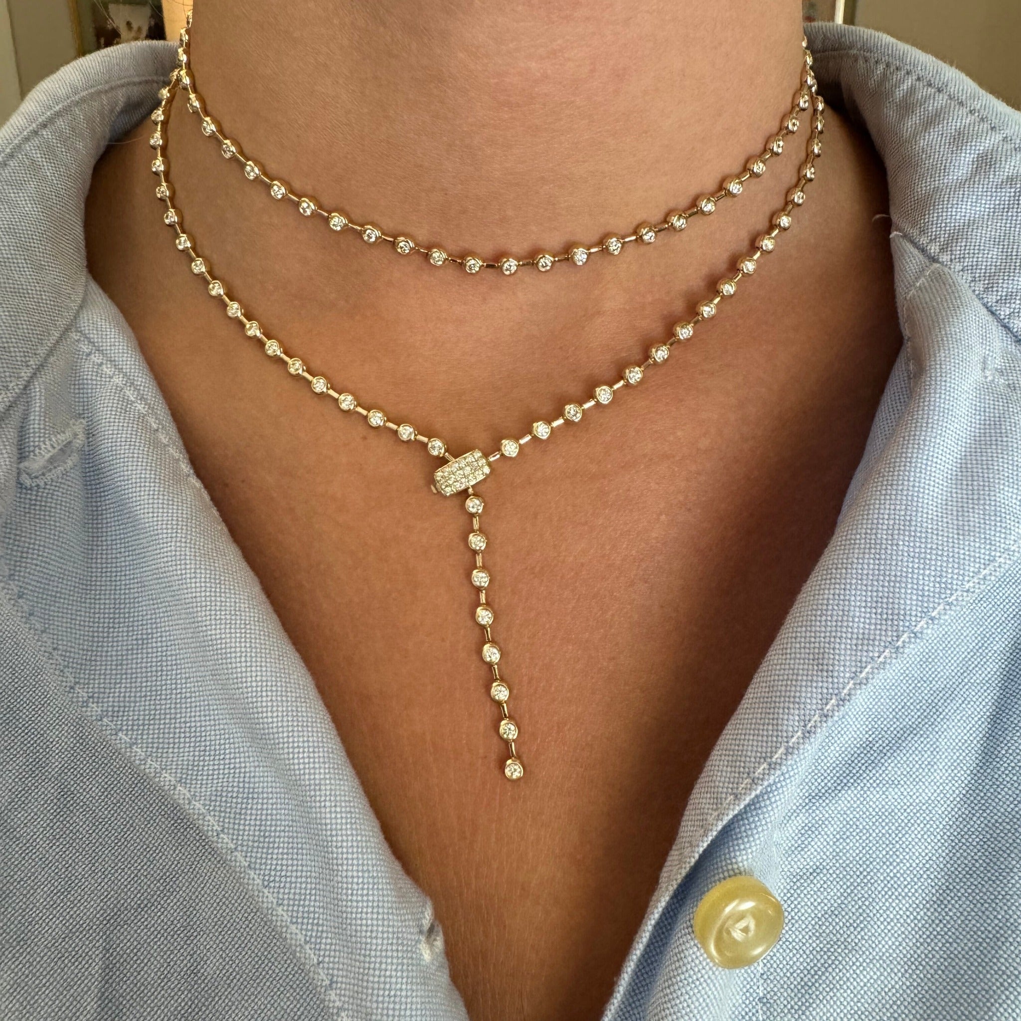 5.96ctw Diamond Bezel 14K Yellow Gold Adjustable Lariat Necklace - Elegant Jewelry for Women, Perfect for Weddings, Parties & Special Occasions