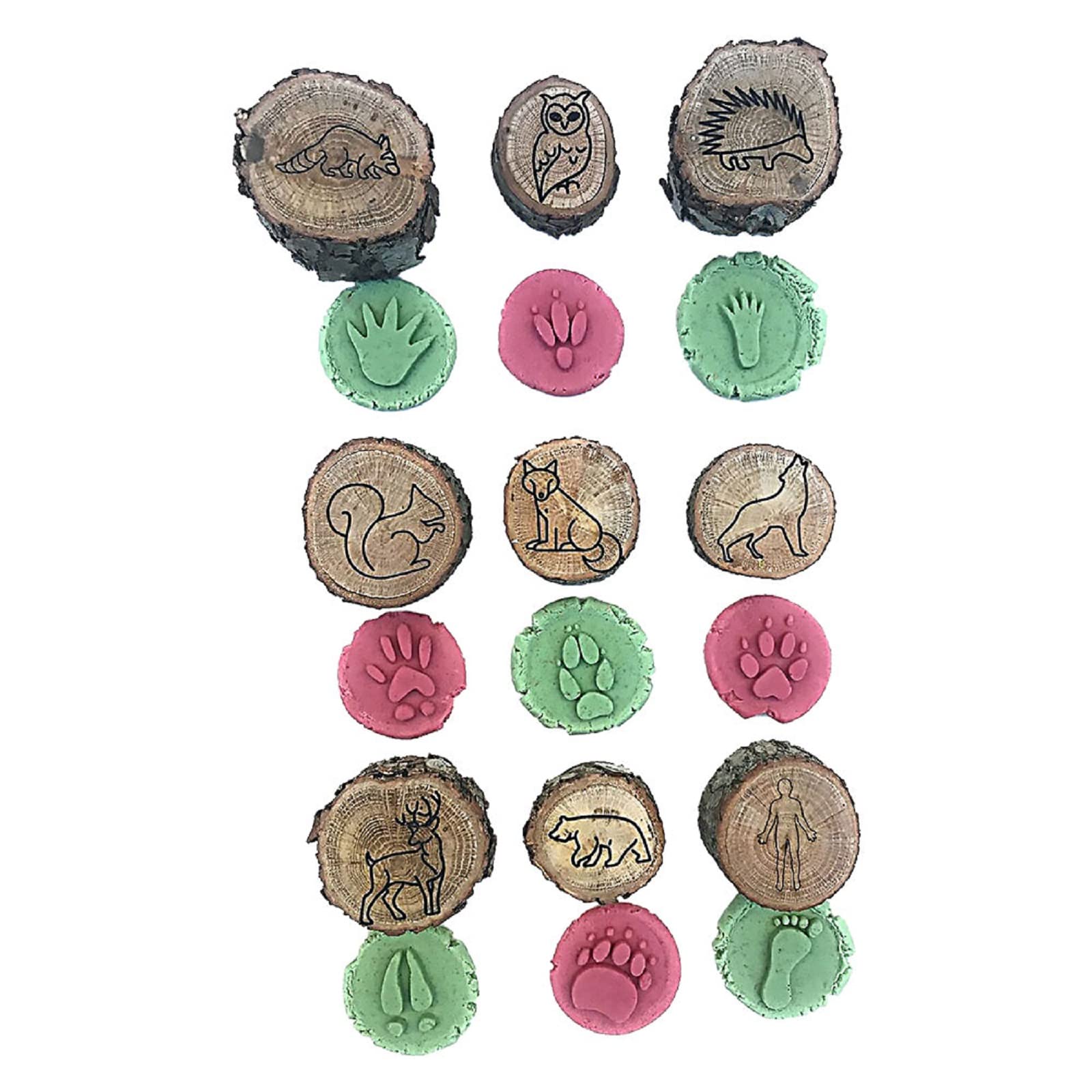 Wooden Animal Footprint Stamps - 9pcs Forest Tracks for Playdoh & Crafts - Kids DIY Toy Kit for Creative Play