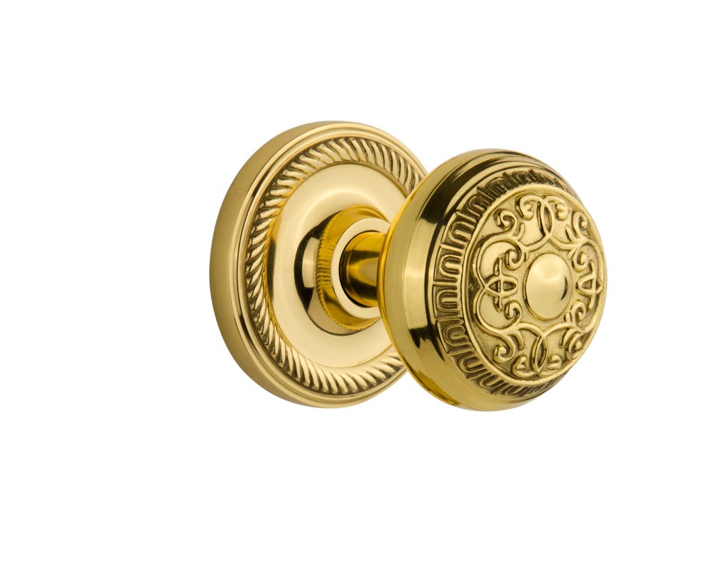 Vintage Rope Rosette with Egg & Dart Knob - Single Dummy Unlacquered Brass Cabinet Hardware - Perfect for Farmhouse, Victorian & Antique Style Home Decor