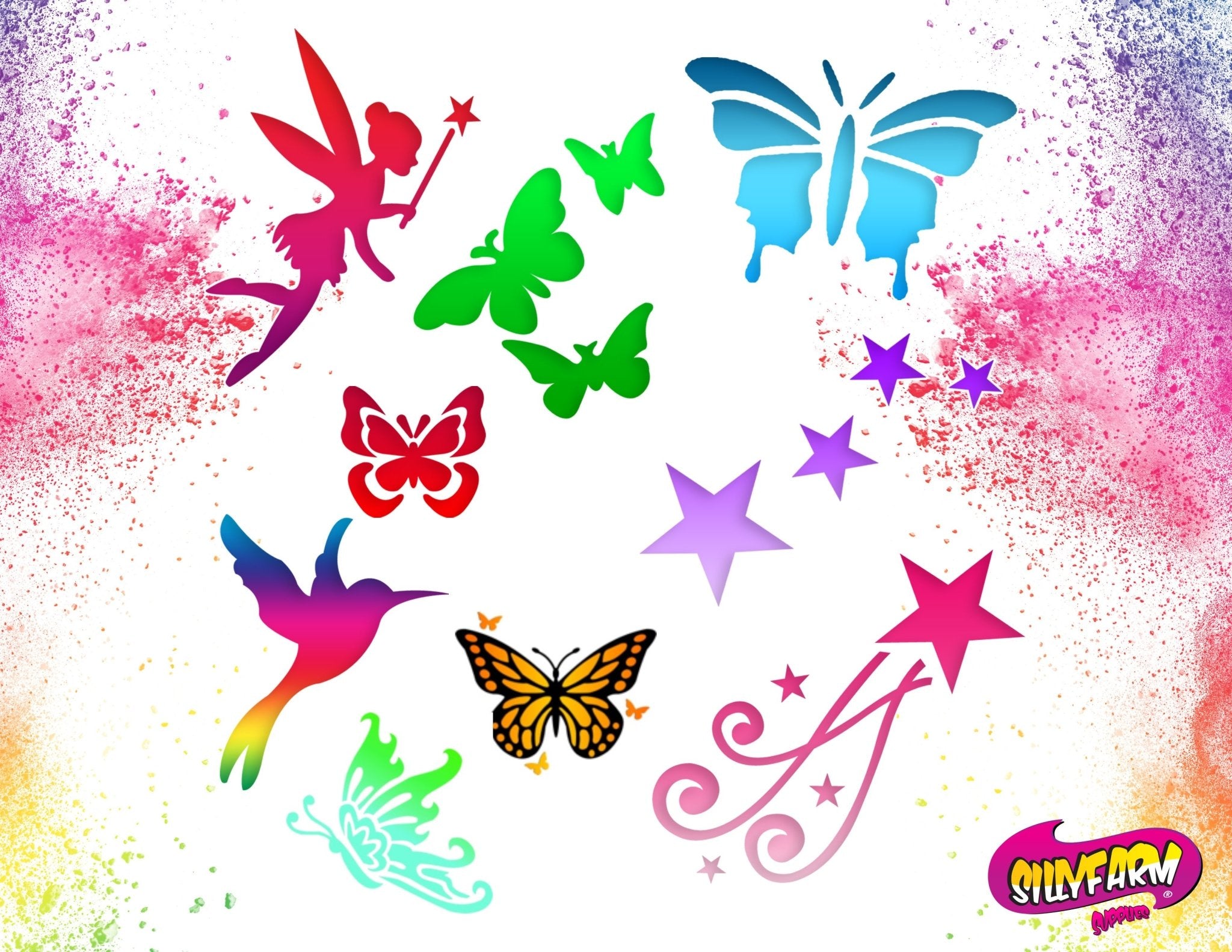 Silly Farm Airbrush Tattoo Stencil Kit - 4 Piece Set for Temporary Tattoos, Body Art & Face Painting - Perfect for Parties, Halloween, Cosplay & Festivals
