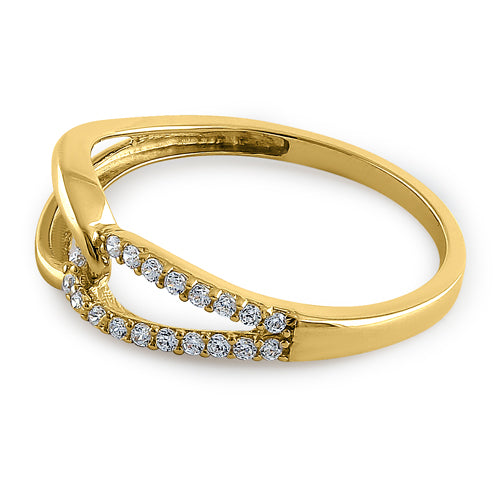14K Solid Yellow Gold CZ Knot Round Ring for Women - Elegant Jewelry Gift for Wedding, Anniversary & Everyday Wear