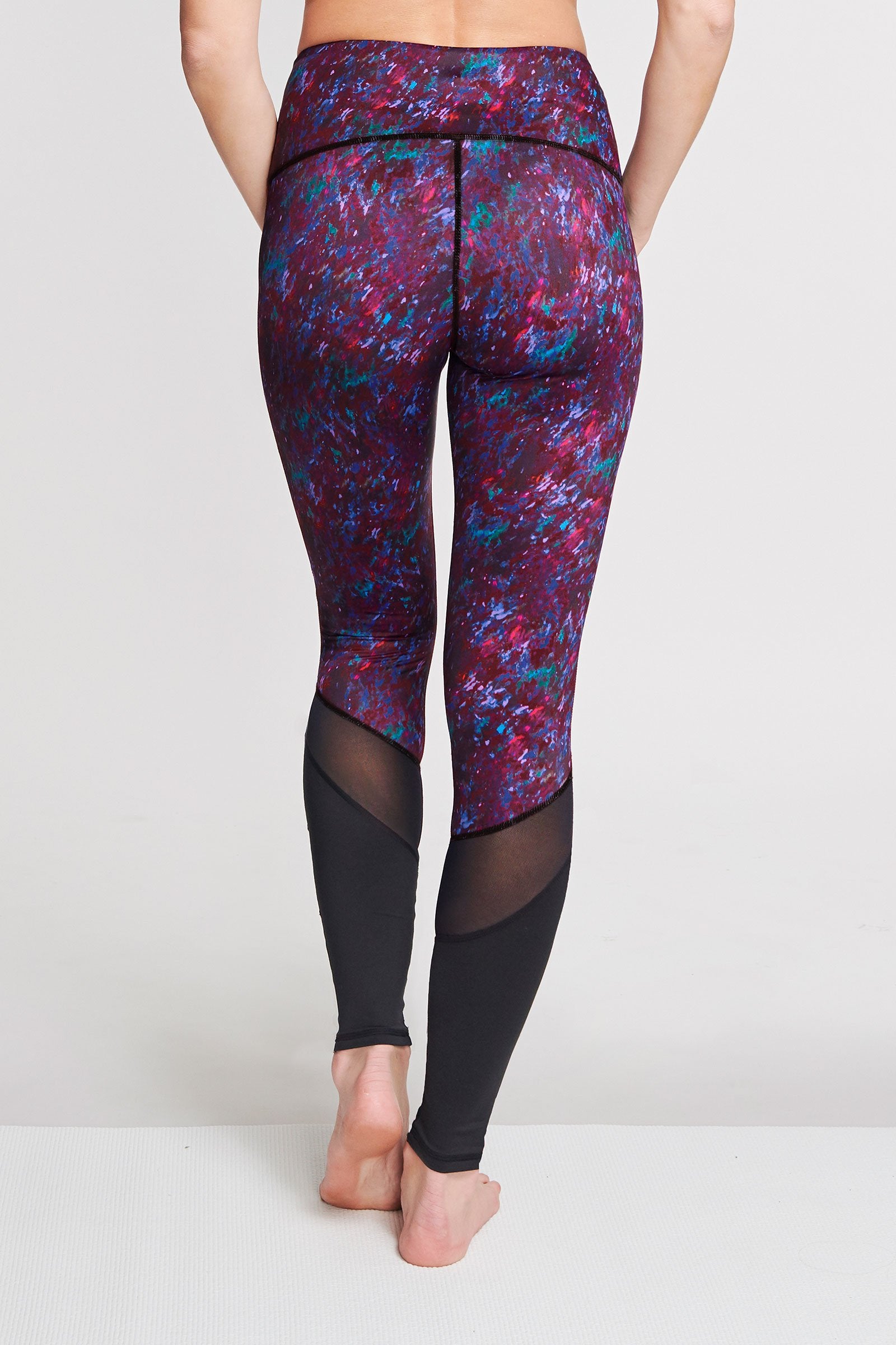 High Waisted Slimming Full Length Leggings for Women - Moving Waters Berry Print - Tummy Control Yoga Pants for Workout, Running & Everyday Wear