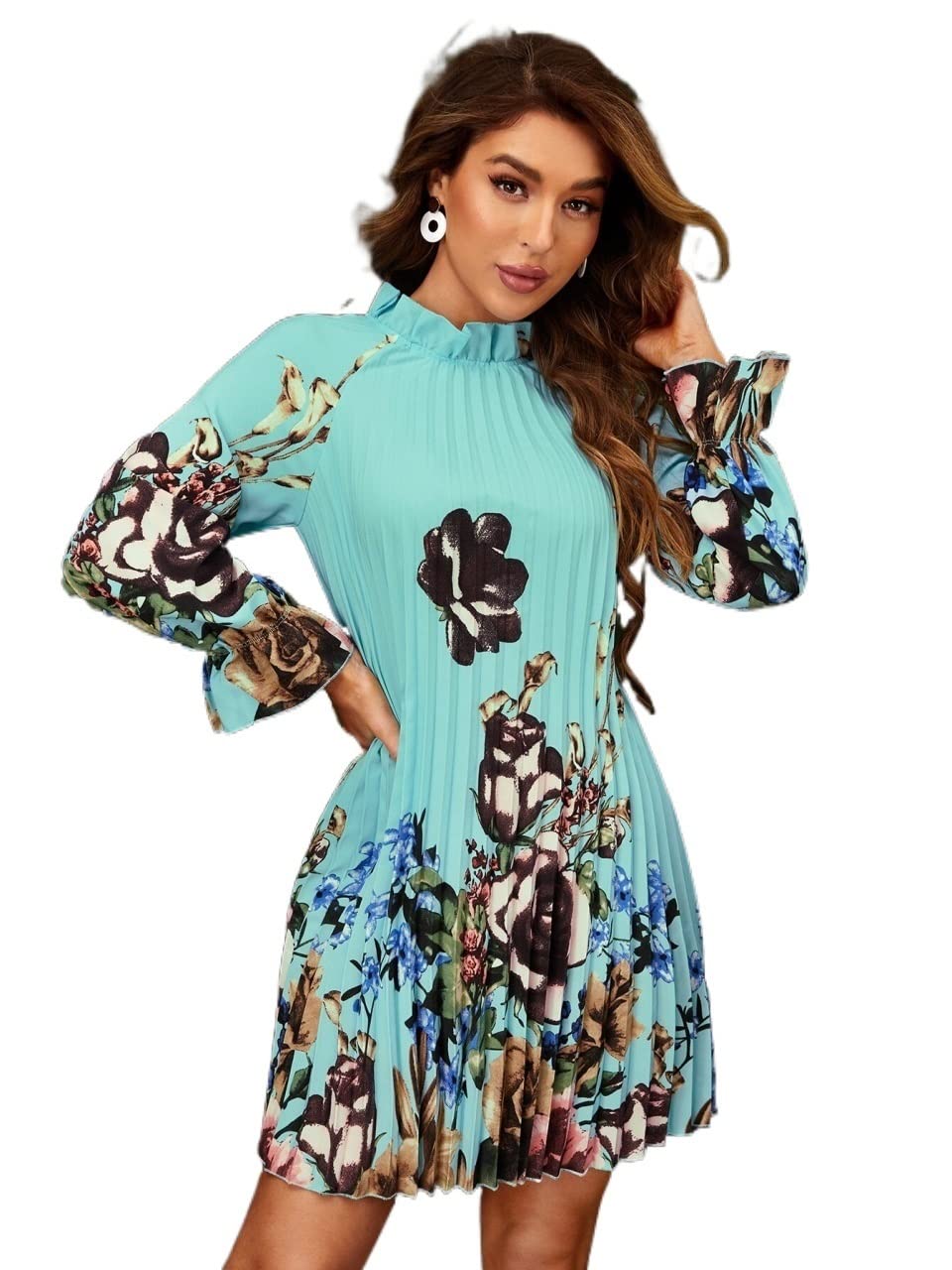2022 Floral Print Summer Dresses for Women - Frilled Neck, Bell Sleeve & Pleated Maxi Dress | Beach Vacation, Wedding Guest & Casual Outfit
