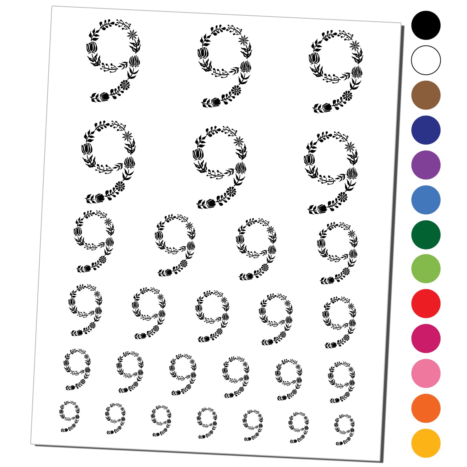 Waterproof Floral Number 9 Temporary Tattoo Set - Elegant Botanical Fake Body Art for Women & Teens - Perfect for Parties, Festivals & Special Occasions