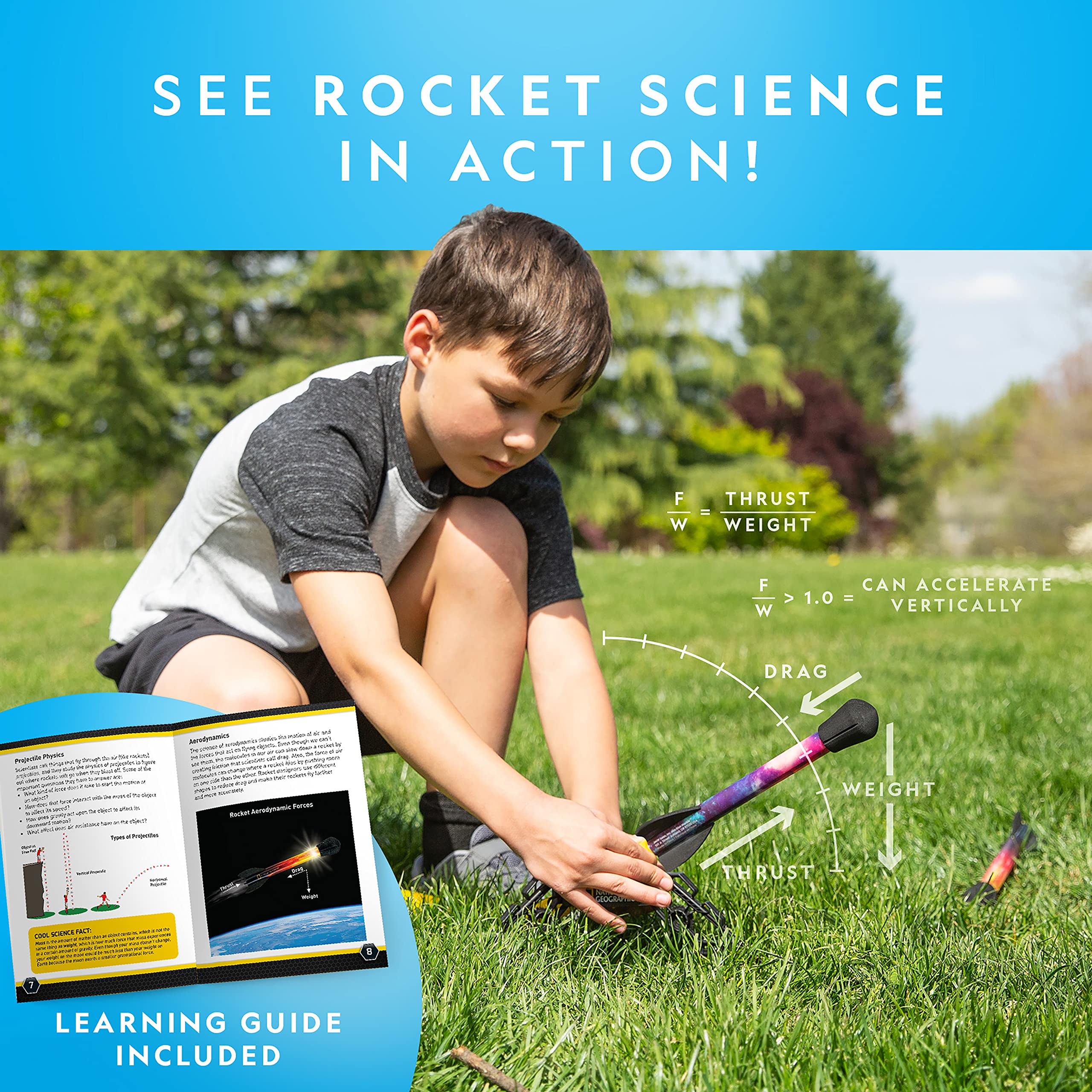 National Geographic LED Light-Up Air Rocket Toy Refill Pack - 5 Glow in the Dark Rockets for Outdoor Play, Birthday Gifts & STEM Learning | Compatible with All Air-Powered Rocket Launchers