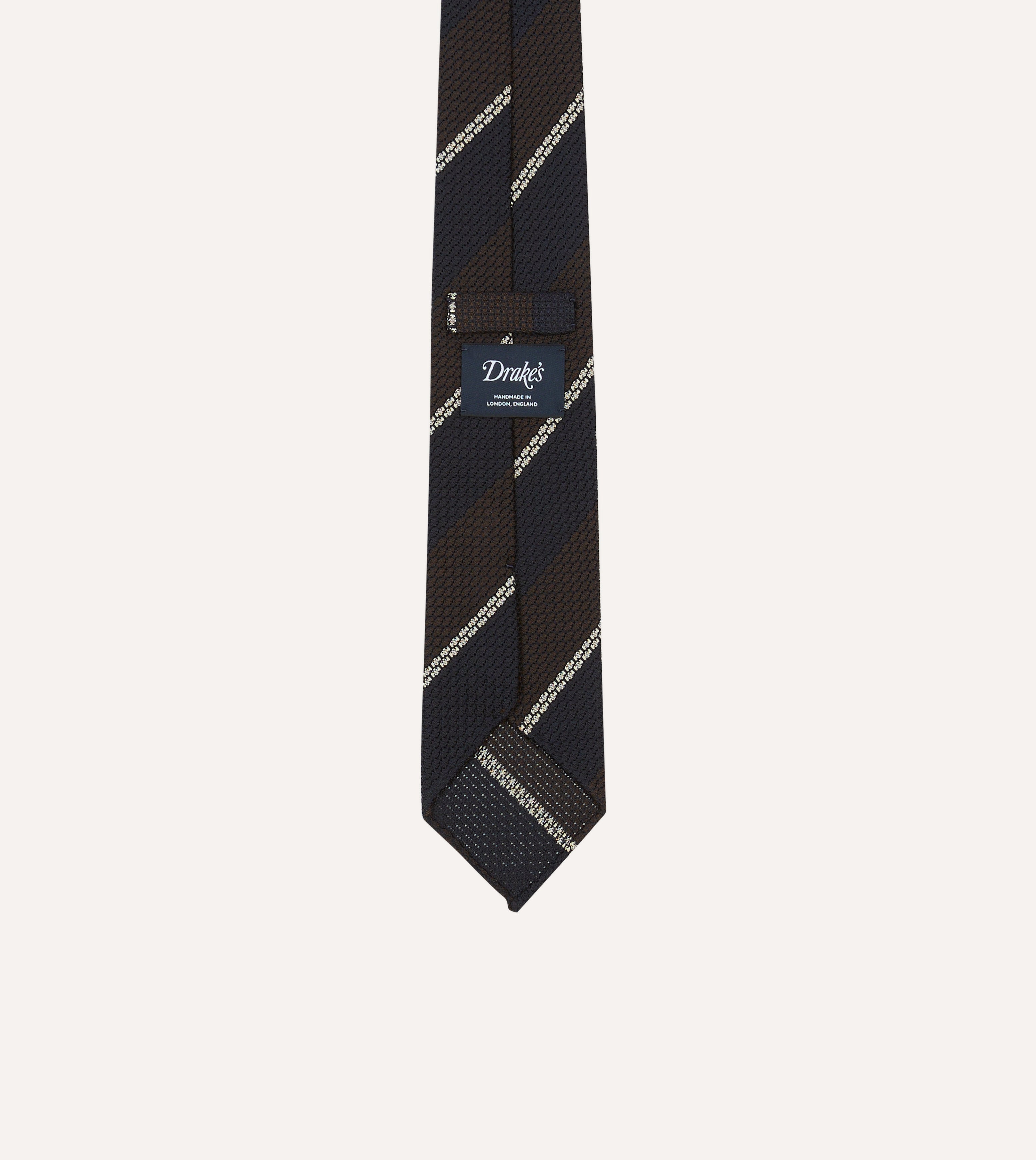 Premium Navy, Brown & White Multi-Stripe Hand Rolled Silk Grenadine Tie for Men | Classic Business & Formal Wear | Perfect for Weddings, Office & Special Occasions