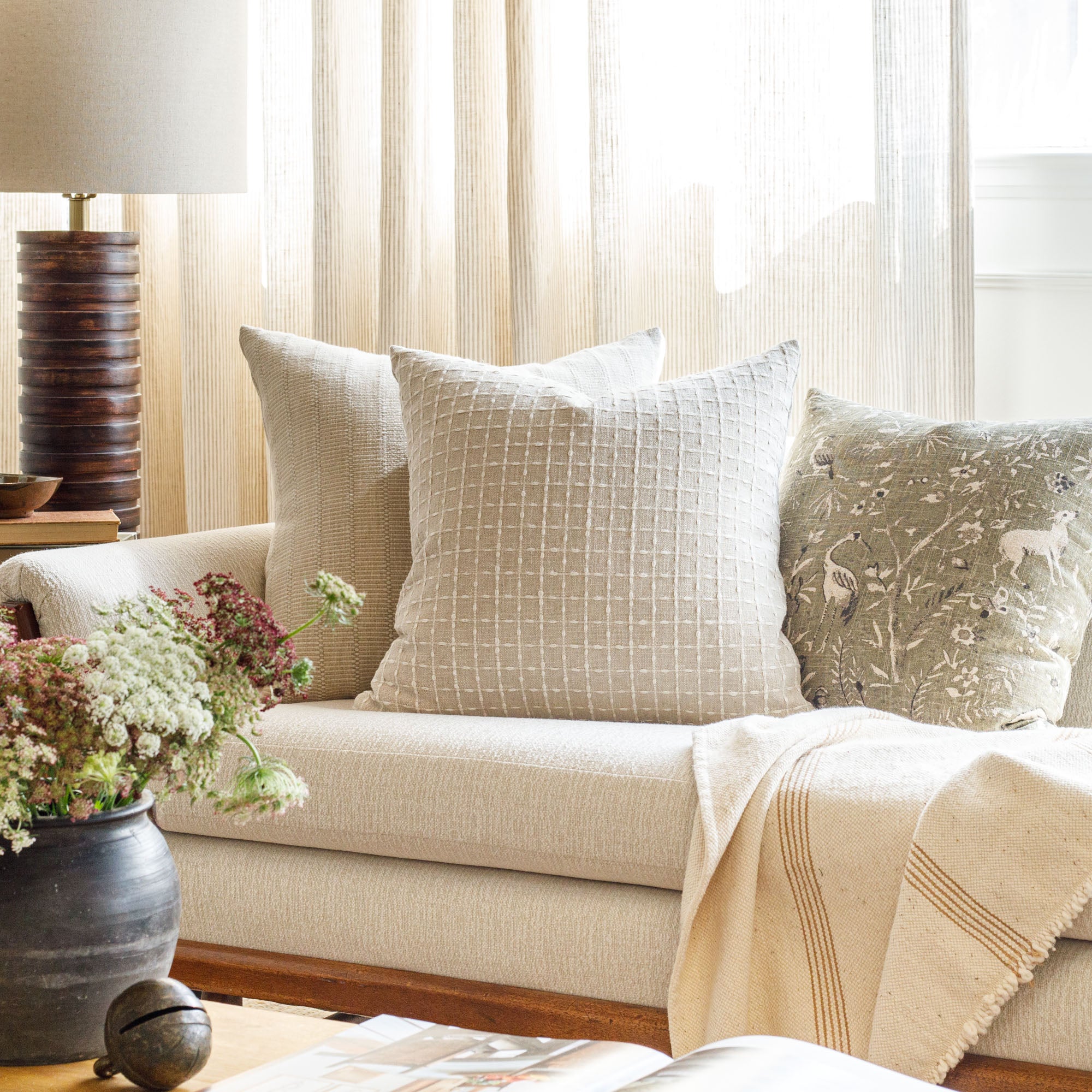 Premium 20x20 Inch Natural Cotton Throw Pillow - Soft & Breathable for Sofa, Bed, or Outdoor Decor - Chase Collection