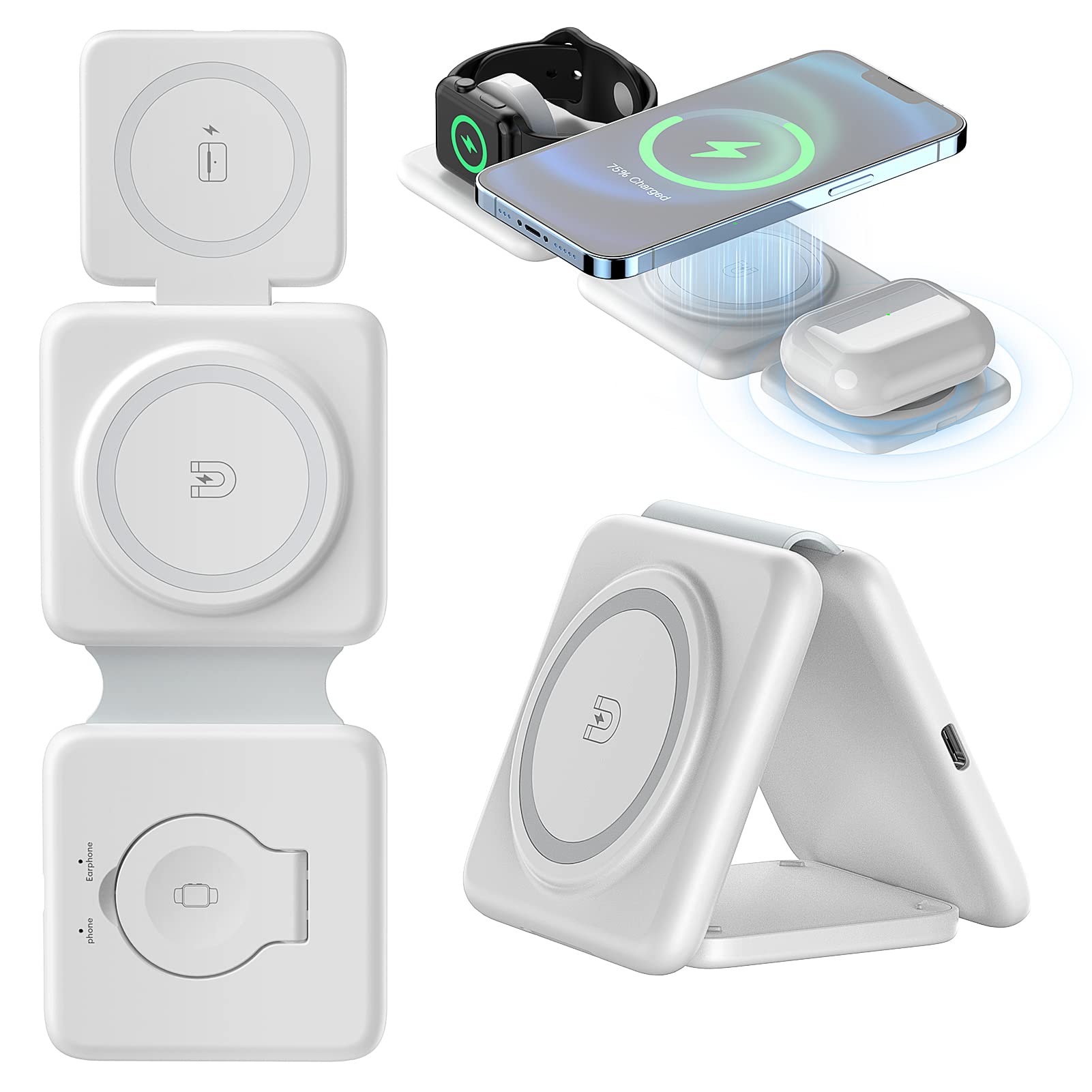 3-in-1 Magnetic Wireless Charging Station - Fast Foldable Travel Charger for iPhone, Apple Watch & AirPods (Adapter Not Included) | Perfect for Home, Office & Travel Charging Multiple Devices Simultaneously