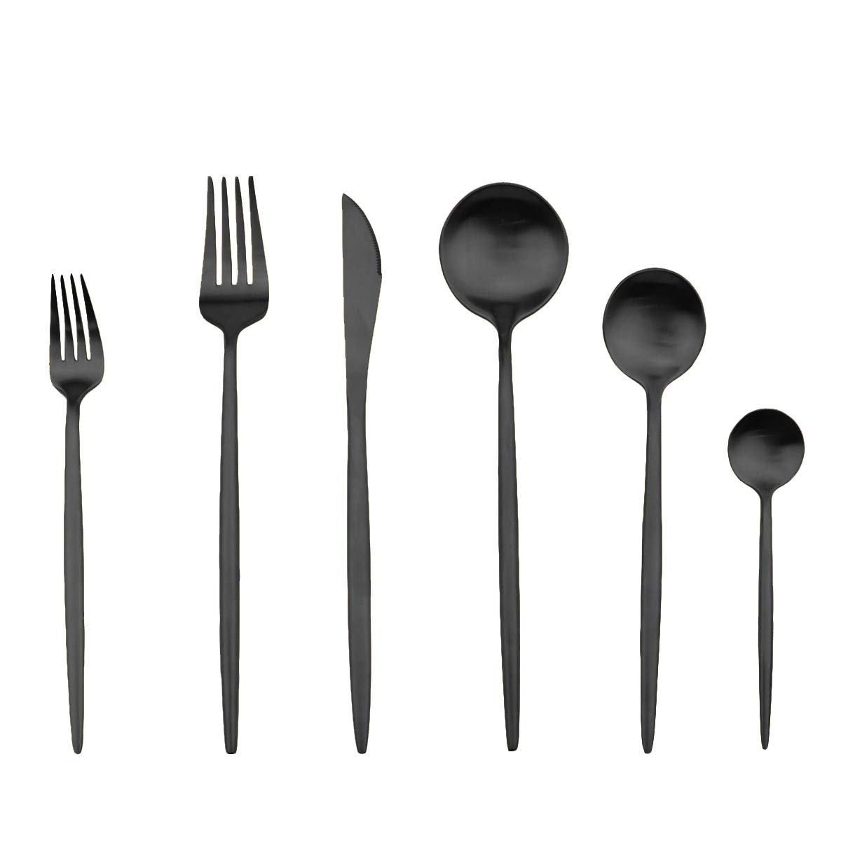 Premium Matte Black Flatware Set - 6-Piece Modern 18/10 Stainless Steel Cutlery (Dessert & Salad Spoons, 7.2