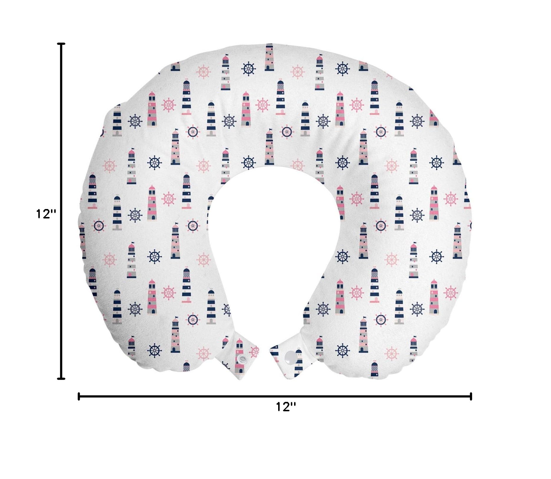 Ambesonne Nautical Memory Foam Travel Pillow - Sea Coast Lighthouse & Steering Wheel Design, 12