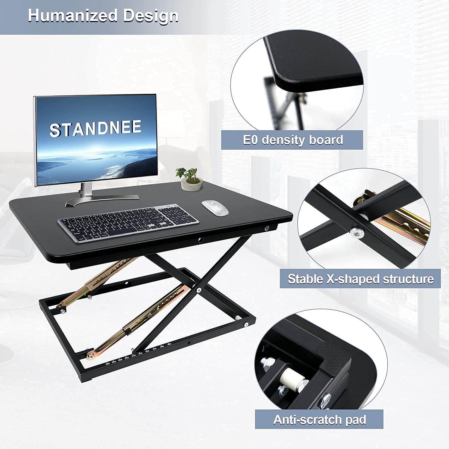 Ergonomic Standing Desk Converter - Height Adjustable Stand Up Desk Riser for Home & Office (Black) | Supports 300 lbs, Fully Assembled Monitor/Laptop Workstation | Perfect for Remote Work, Gaming & Productivity
