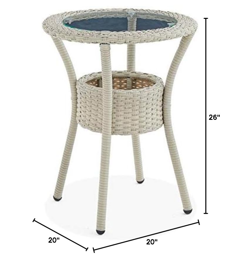 All-Weather Wicker Outdoor Glass Top Coffee Table with Storage in Beige - Perfect for Patio, Garden, and Poolside Relaxation