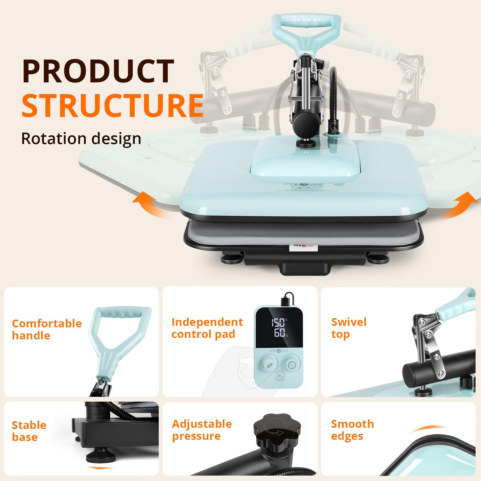 HTVRONT 15x15 Inch Swing Away Heat Press Machine for T-Shirts, Sublimation, Vinyl & Heat Transfer - Fast Heating & Even Heat Distribution - Professional T-Shirt Press for DIY Crafts, Custom Apparel & Small Business (Blue) - Perfect for Home Use, Craft Projects & Small Business Printing Needs