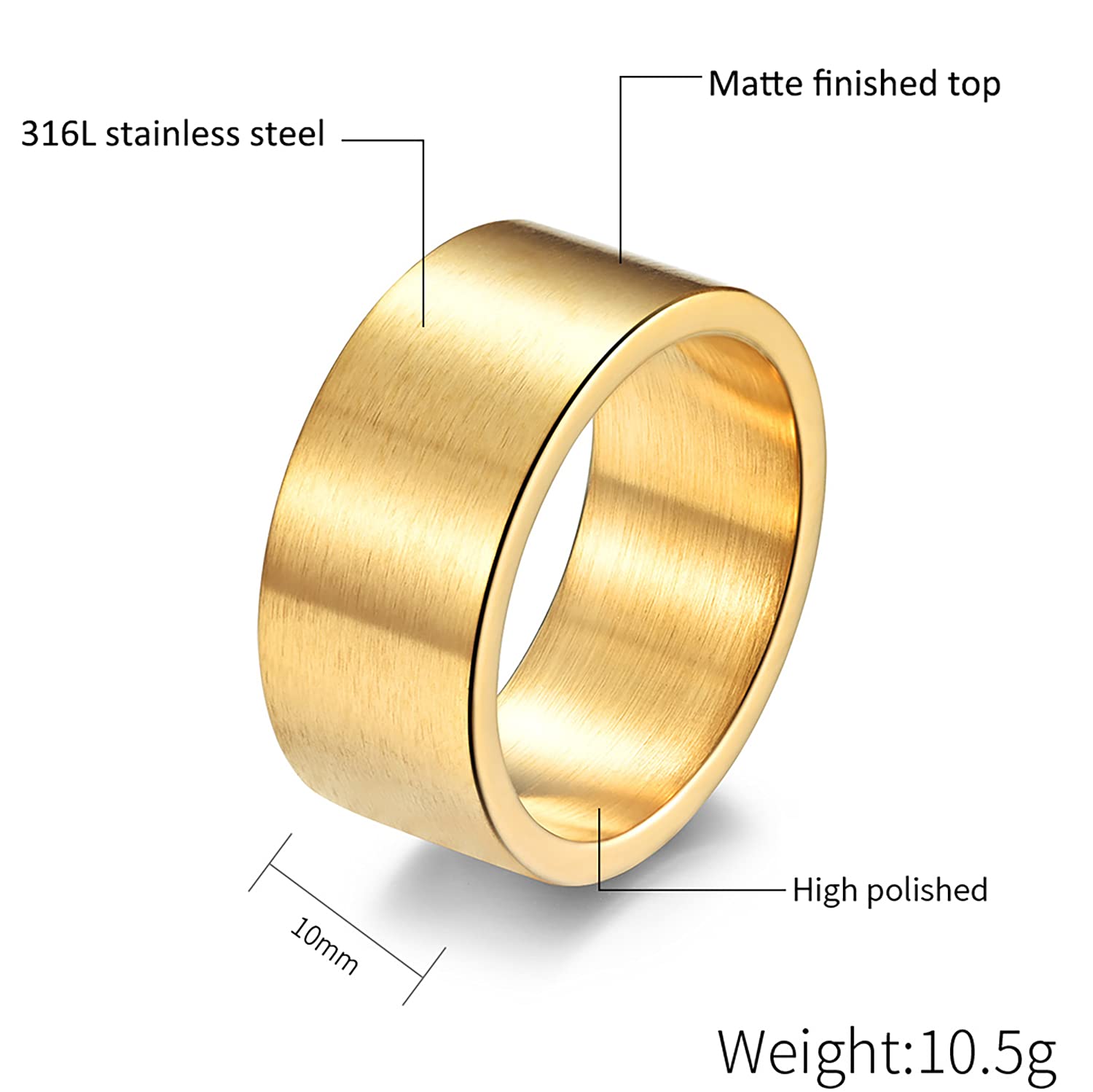 ALEXTINA 15MM Stainless Steel Rings - Wedding Bands for Men & Women - Durable Biker & Thumb Rings