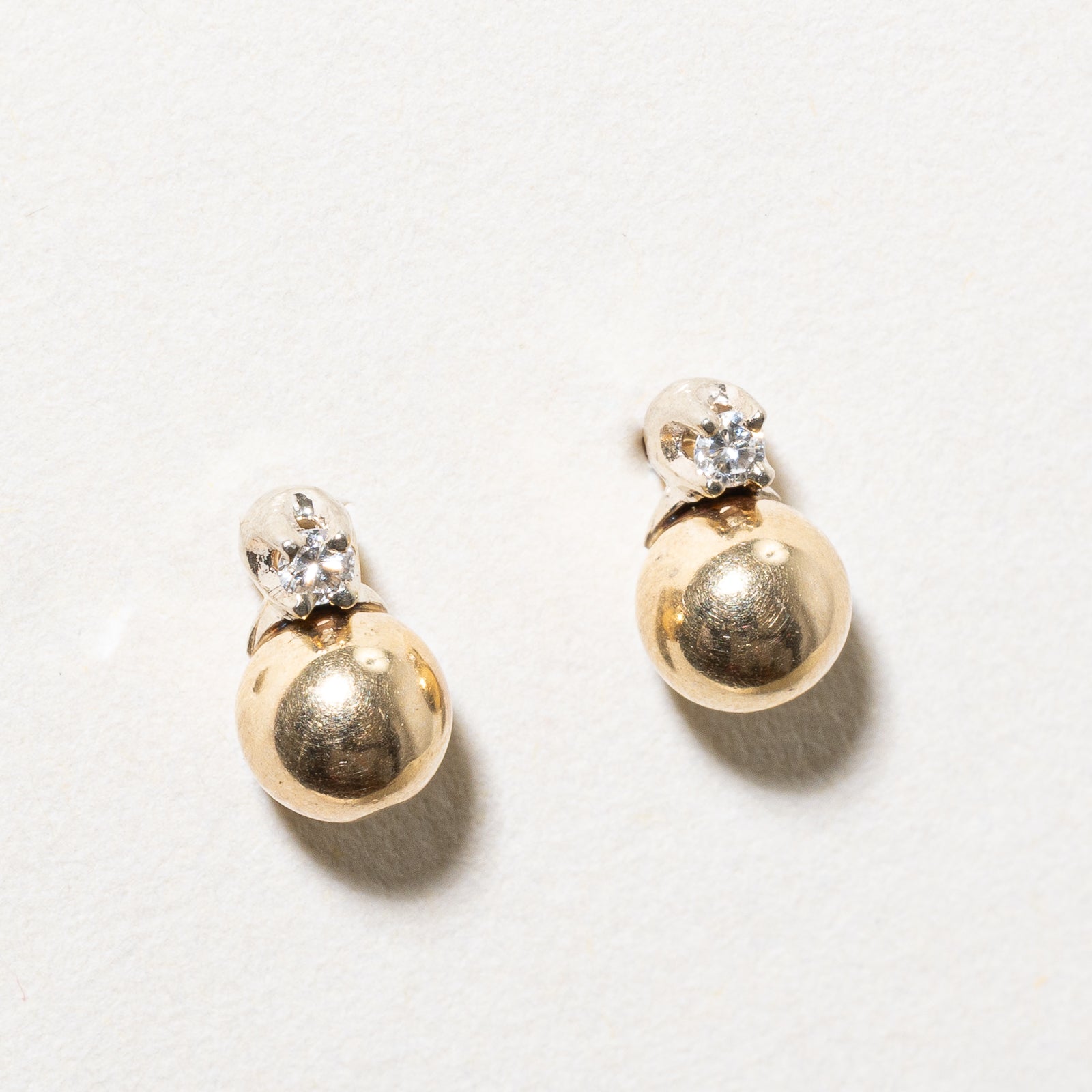 14K Gold Sphere & Diamond Stud Earrings | 0.05ctw Diamond Earrings for Women | Elegant Jewelry Gift for Birthday, Anniversary & Special Occasions