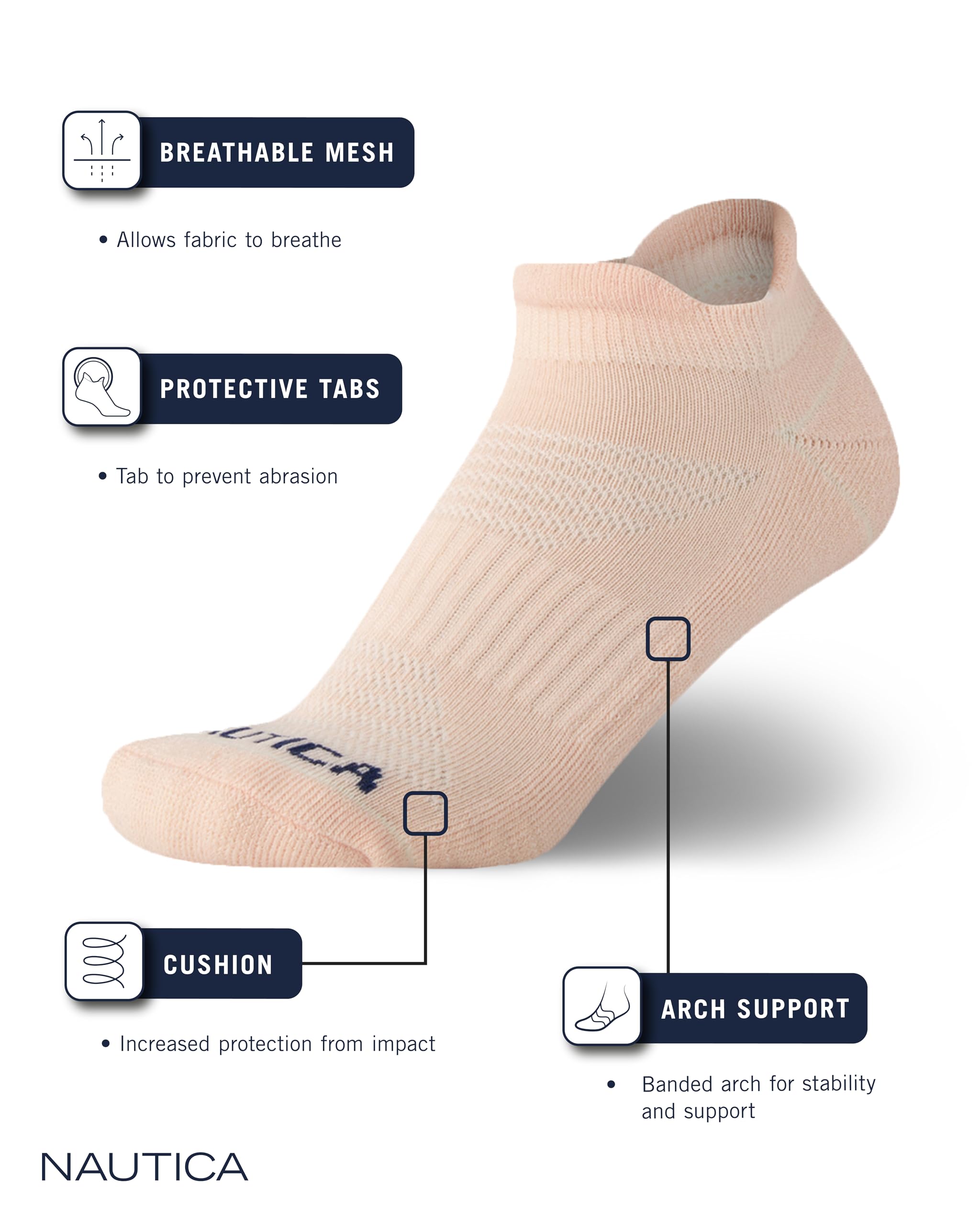Nautica Women's Athletic Socks - 12 Pack Cushioned Low Cut Ankle Socks for Running, Gym & Everyday Comfort | Breathable & Supportive Workout Socks