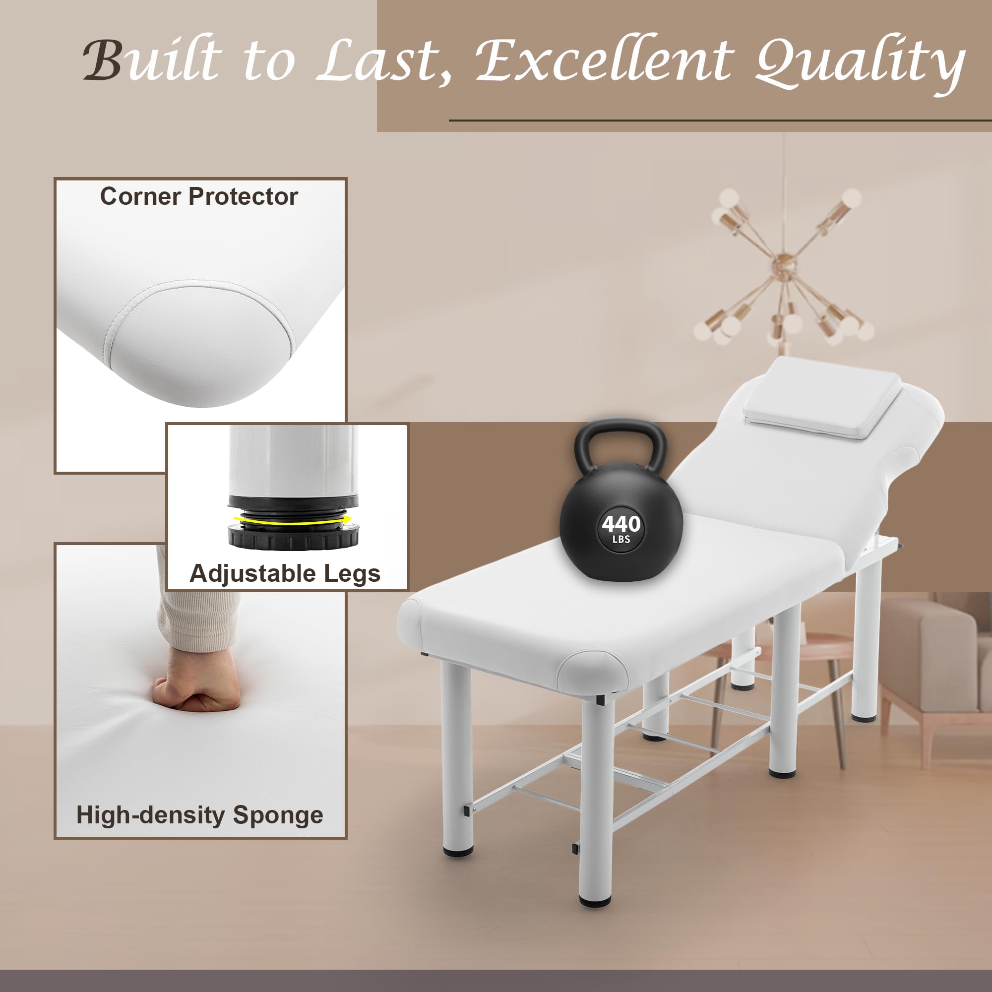 Professional 73 Inch Massage Bed with Adjustable Backrest & Removable Headrest - Heavy Duty Steel Frame Salon Treatment Table for Physical Therapy, Spa, Facial - Perfect for Clinics, Salons & Home Use