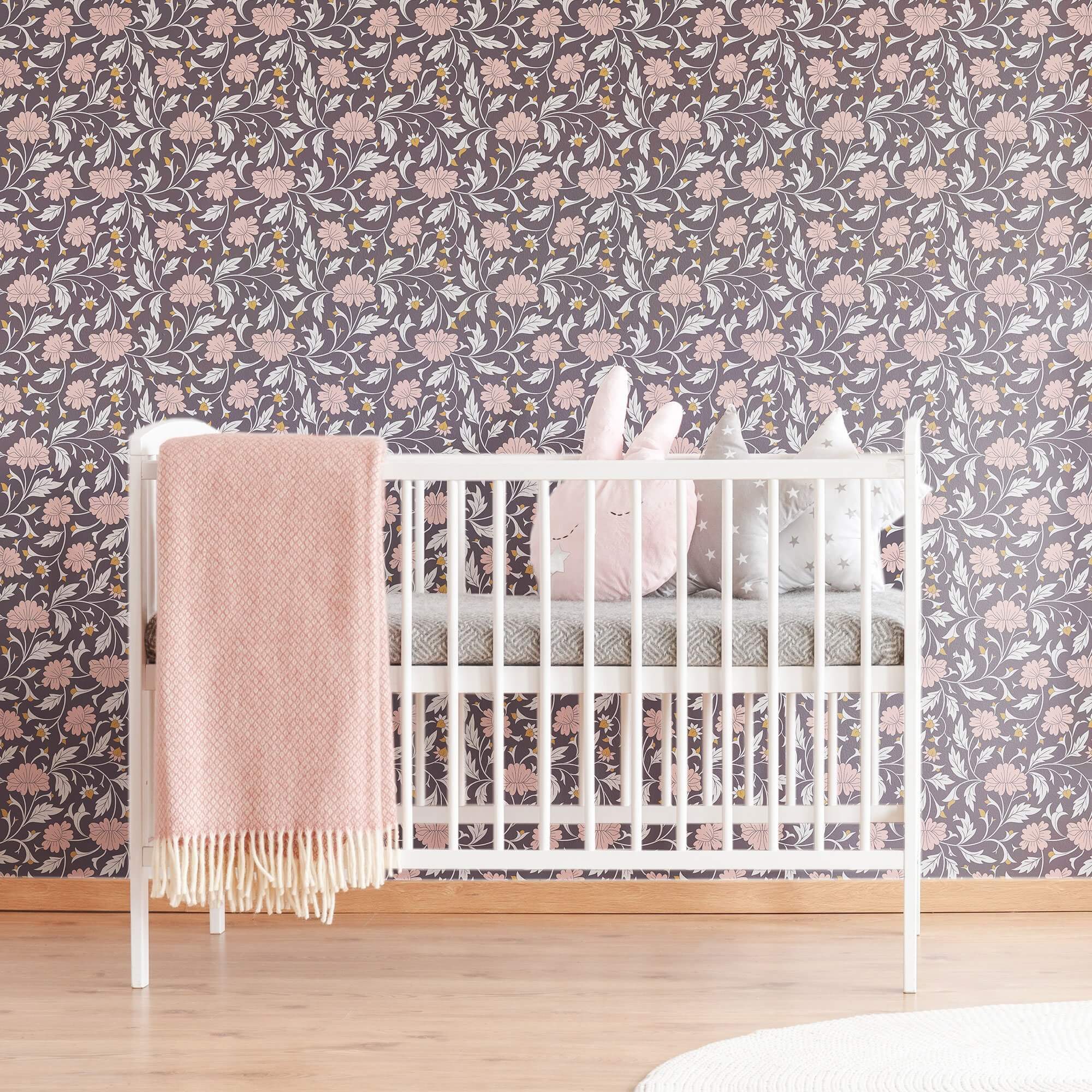 Purple Contemporary Floral Peel and Stick Removable Wallpaper - Self-Adhesive Decorative Vinyl for Bedroom, Living Room & Nursery - Easy DIY Home Decor Upgrade