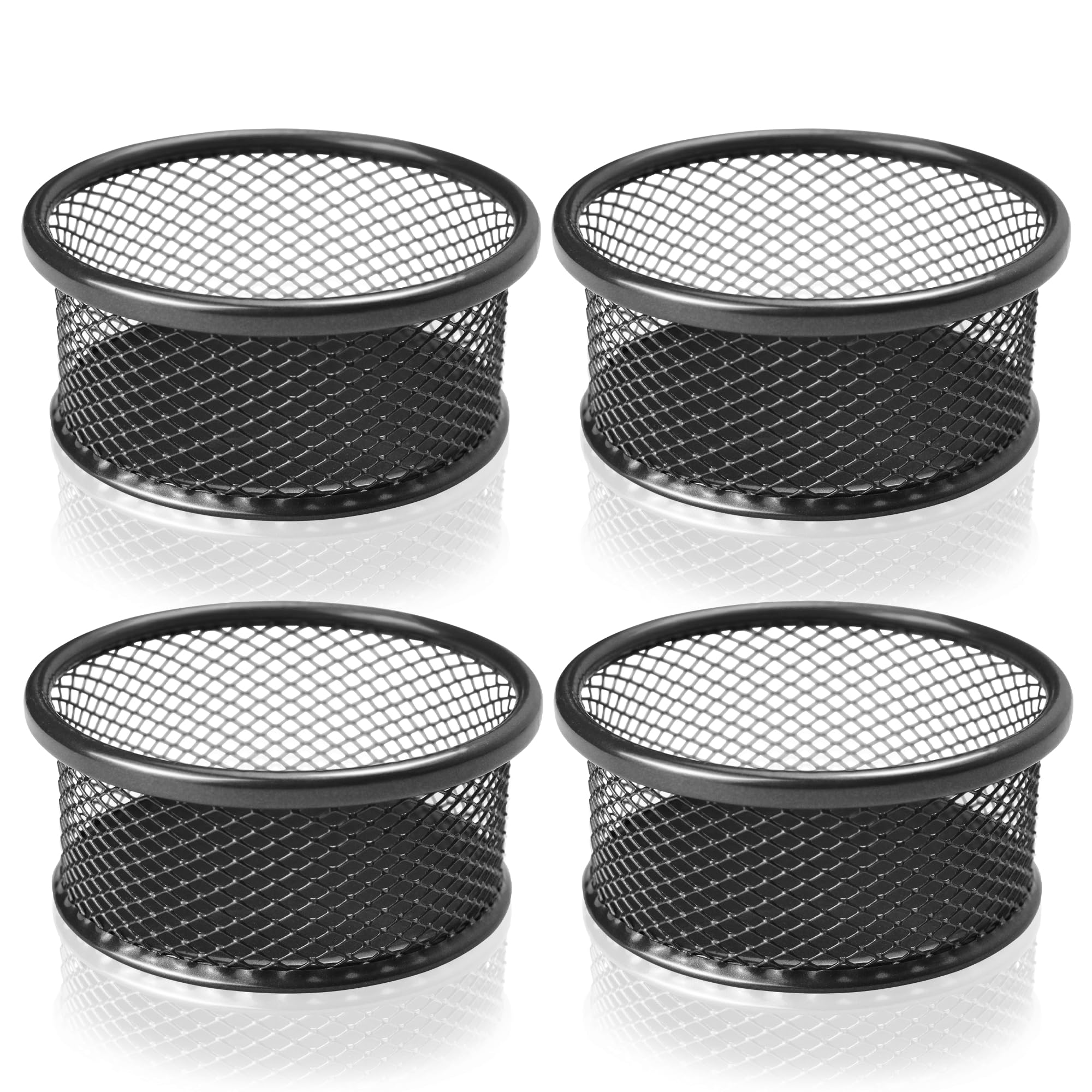 4 Pack Black Mesh Paper Clip Holder & Organizer - Metal Desk Dispenser for Binder Clips, Paperclips - Perfect for Home Office, School & Workspace Organization (Office Supplies)
