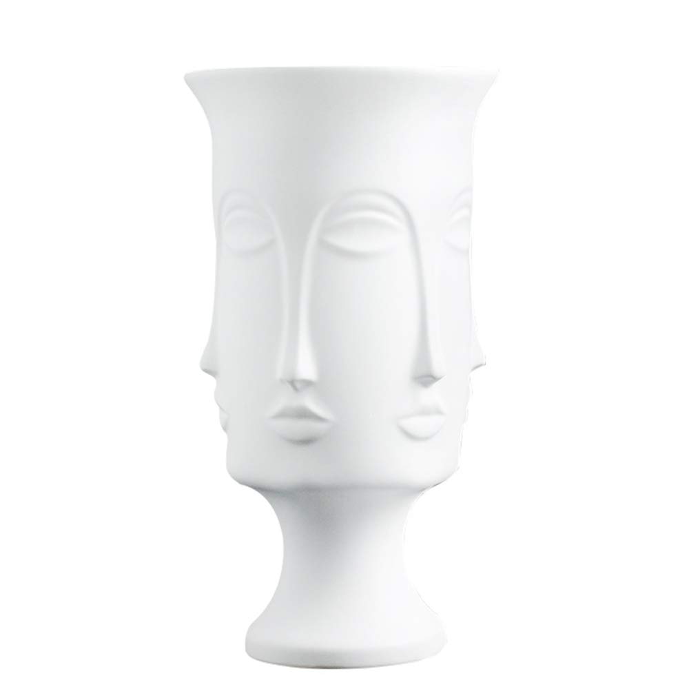White Ceramic Flower Vase with Modern Human Face Art Design - Elegant Home Decor for Living Room, Dining Table, Office & Wedding Centerpieces - Perfect for Fresh Flowers, Artificial Plants & Interior Styling
