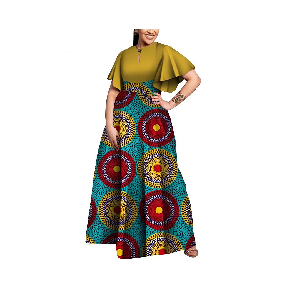 Elegant Plus Size African Print Maxi Dress for Women - Long Party Dress with Graceful Wax Print - Perfect for Weddings, Festivals & Special Occasions