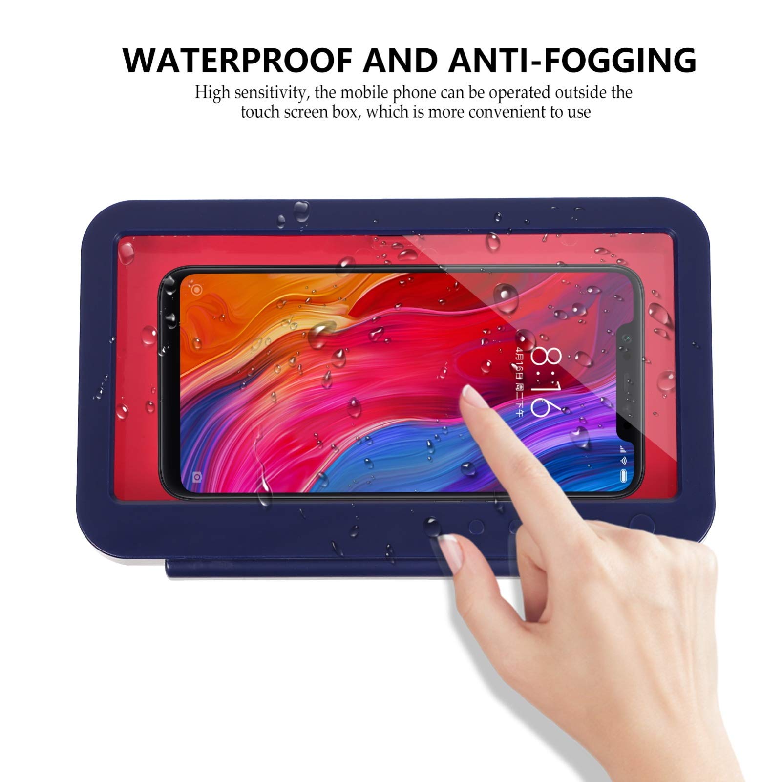 Anti-Fog Waterproof Shower Phone Holder - Touch Screen Compatible Bathroom Phone Case with Wall Mount Stand for Hands-Free Use in Shower, Bath, Kitchen & Car