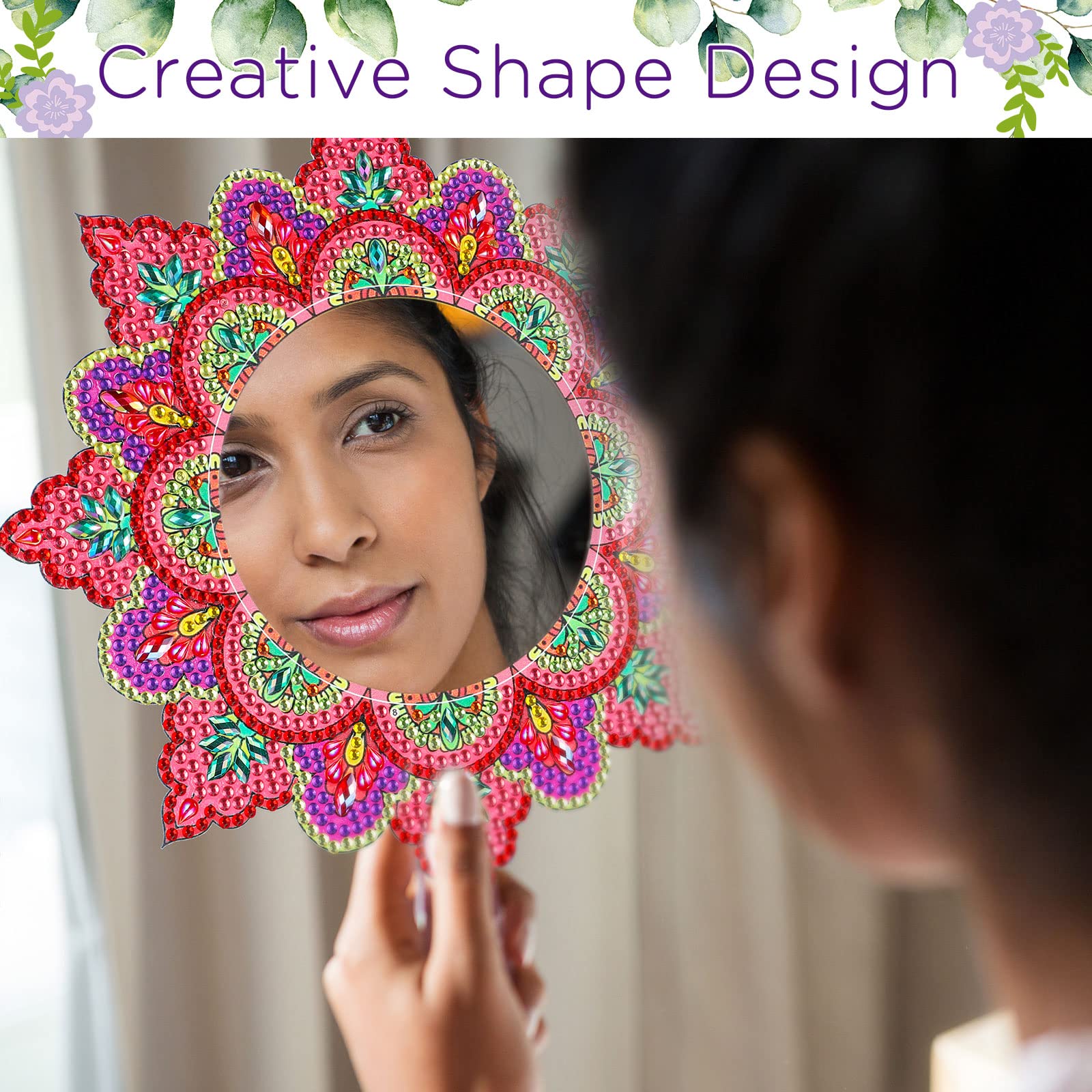 2 Pack DIY 5D Diamond Painting Mirror Kit - Mandala Crystal Rhinestone Makeup Mirror for Adults, Beginners, Home Decor | Perfect for Arts & Crafts, Birthday Gifts, Bathroom Vanity & Bedroom Decor