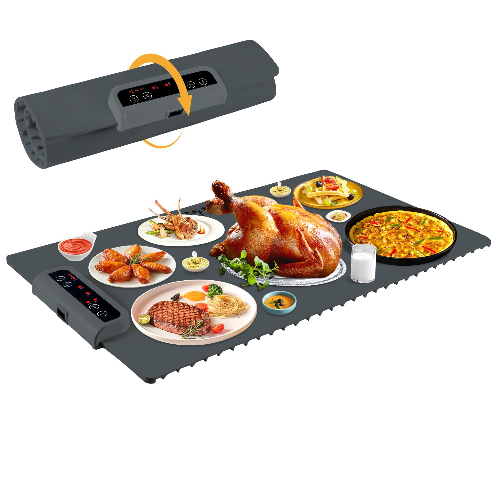 Foldable Electric Food Warming Mat with Adjustable Temperature Control & Timer - Portable Heating Tray for Buffets, Parties, Home Dining & Travel (Dark Grey) | Keep Meals Warm at Gatherings, Restaurants & Outdoor Events