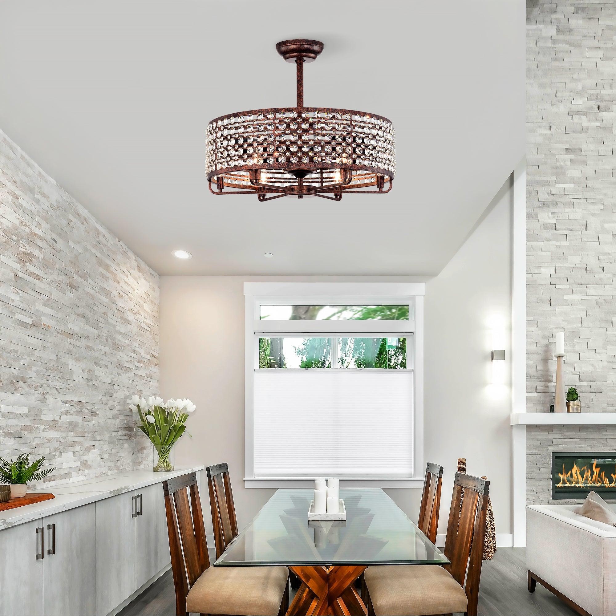 26.8 Inch Crystal Chandelier Ceiling Fan with Remote Control - 3 ABS Blades & 4 Light Fixtures (Bulbs Not Included) - Perfect for Living Room, Bedroom, and Dining Room Lighting