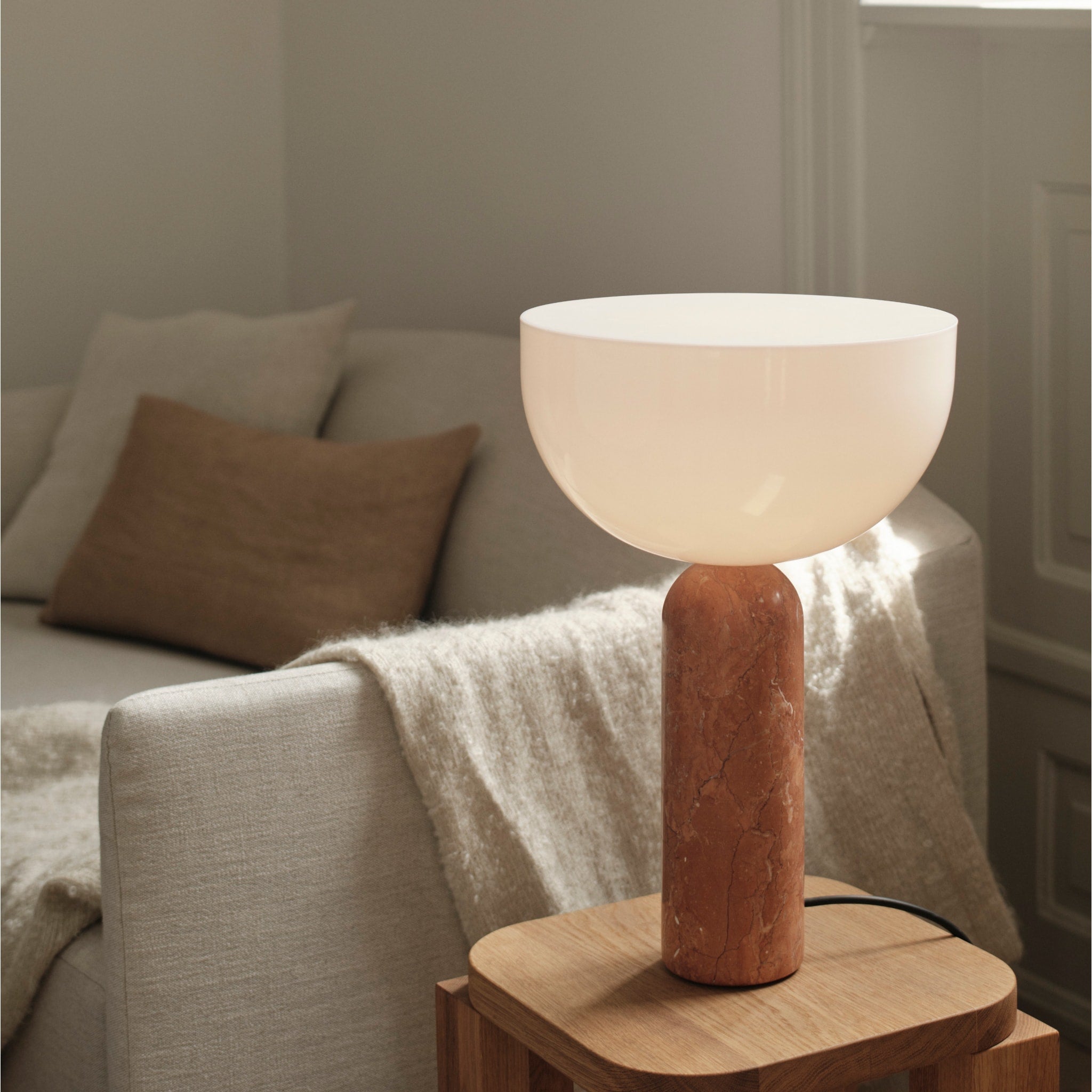 NEW WORKS Kizu Table Lamp - Breccia Pernice Marble Finish, Large Modern Desk Light for Living Room, Bedroom & Office Decor