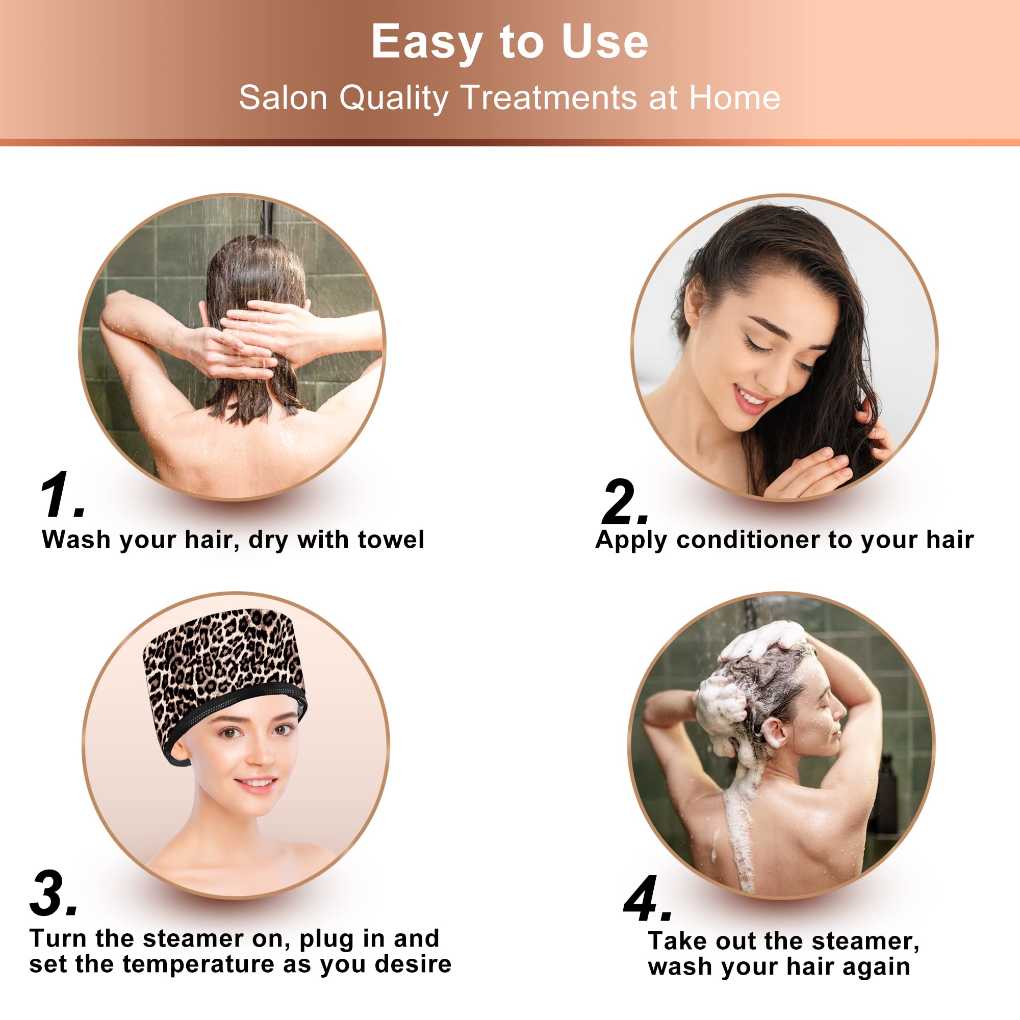 Deep Conditioning Heat Cap for Natural Hair - Ingeware Portable Electric Thermal Hair Steamer Cap with Leopard Print | Home Hair Spa Treatment for Moisturizing & Repairing Damaged Hair | Perfect for Deep Conditioning, Hot Oil Treatments & Salon-Quality Results at Home