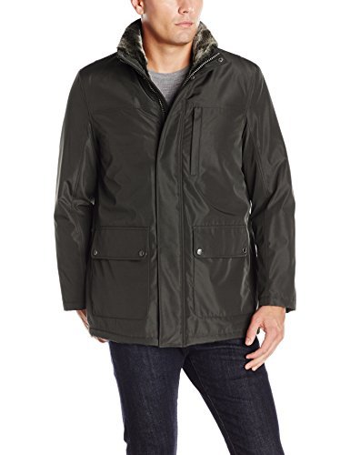 Cole Haan Signature Men's Stand Collar Nylon Jacket with Faux Fur Lining - Lightweight Water-Resistant Winter Coat for Outdoor Activities & Casual Wear