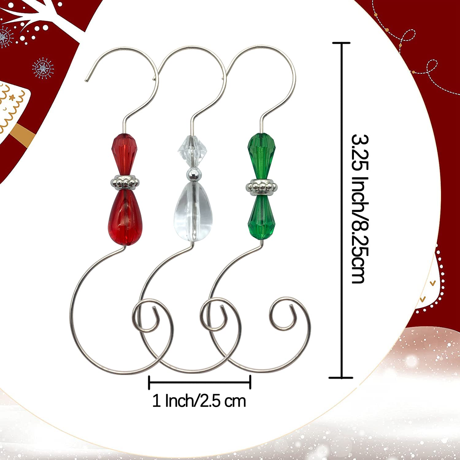 Silver Wire Christmas Ornament Hooks - 30 Pack Clear Acrylic Jewelry Hooks for Tree Decorations | Perfect for Holiday Decor, DIY Crafts & Gift Wrapping