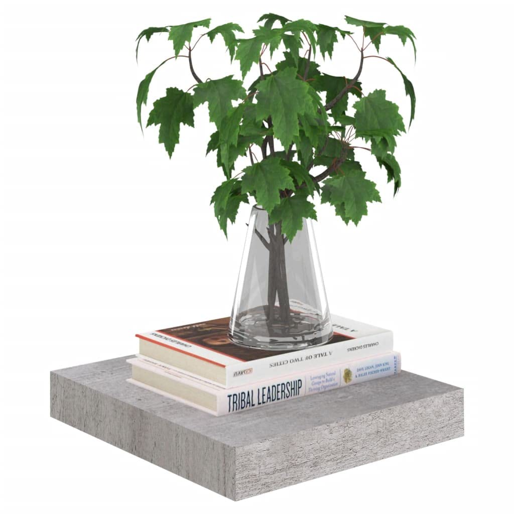 Floating Shelf Wall Mount - Set of 4 Concrete Gray MDF Shelves (9.1