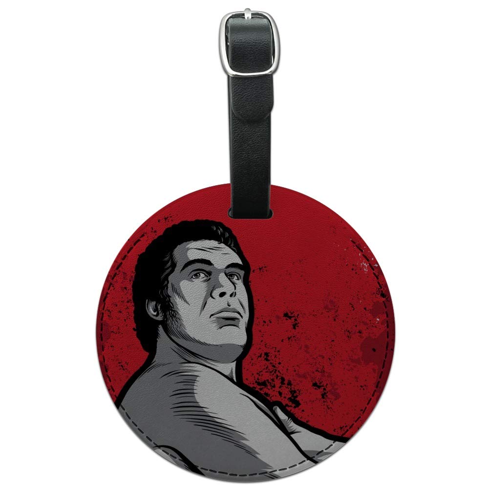 WWE Andre the Giant Leather Luggage Tag - Round Suitcase ID Tag for Carry-On Bags | Perfect for Wrestling Fans & Travel Accessories