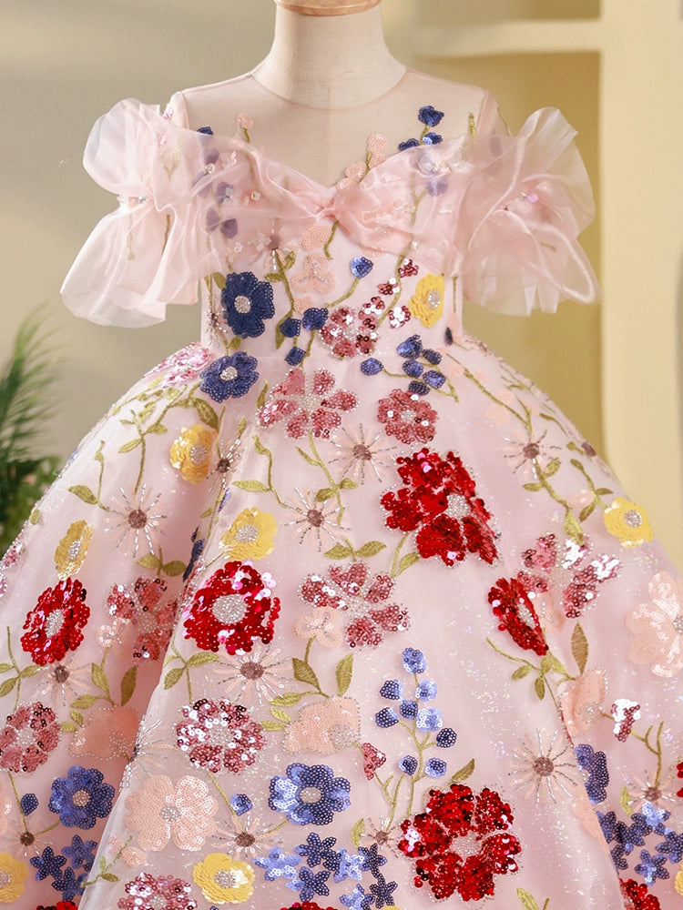 Baby Girl Floral Sequins Embroidery Princess Dress - Toddler Christmas Party Gown for Special Occasions | Perfect for Holidays, Birthday Parties & Photo Shoots