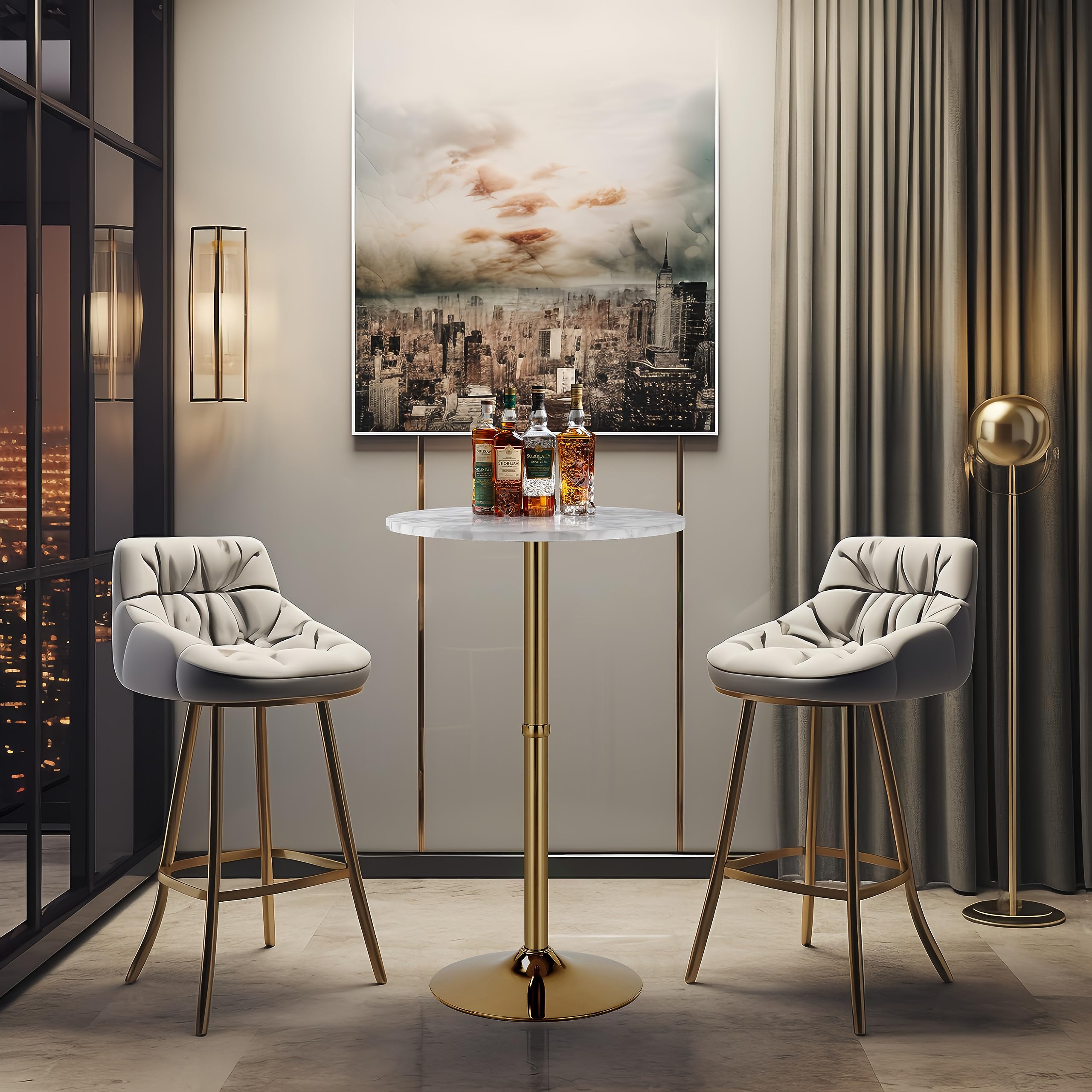 Finnhomy 24 Inch Round Cocktail Bar Table with Sturdy Metal Base - Gold Tall Bistro Pub Table for Kitchen, Dining Room & Living Room - Easy Assembly - Perfect for Entertaining, Small Spaces & Home Bars