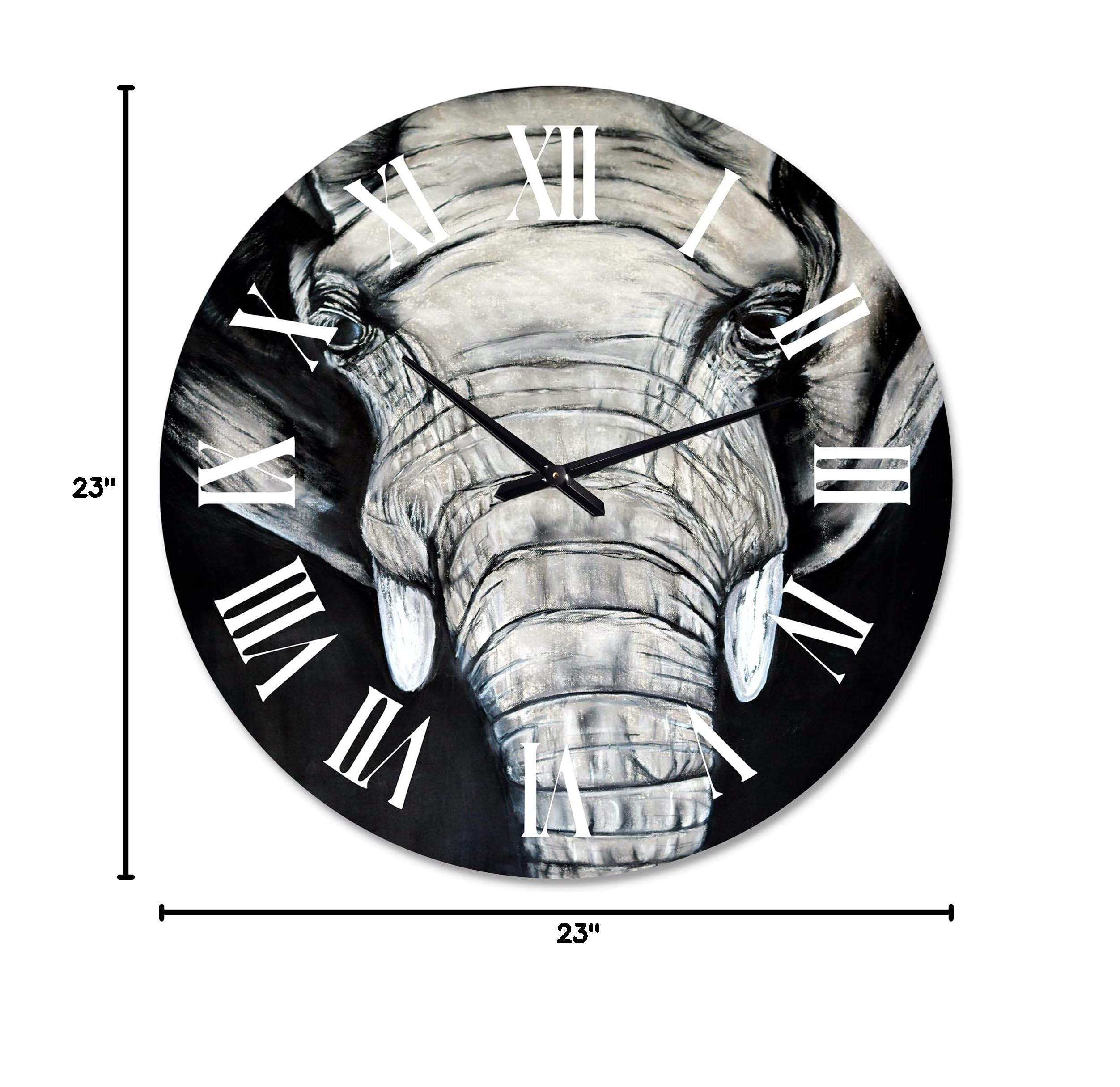 DesignQ Farmhouse Wall Clock - Large African Elephant Portrait Wall Art for Bedroom, Living Room & Office Decor | Rustic Animal Themed Clock for Home & Gifts
