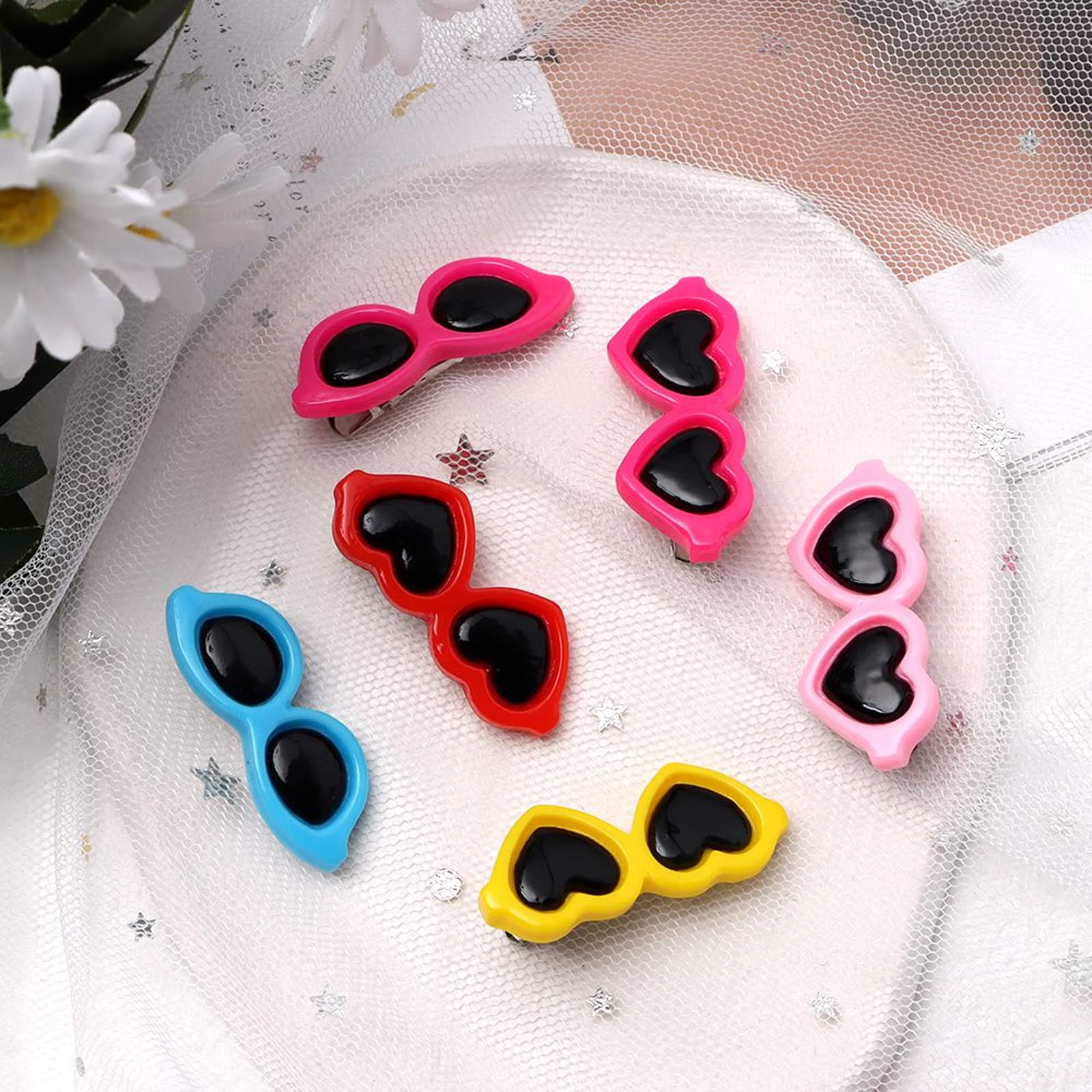 12 Pcs Cute Pet Hair Clips for Dogs & Cats - Oval Sunglasses Shape Barrettes & Hair Pins - Puppy Kitten Grooming Accessories (Random Colors) - Perfect for Pet Parties, Grooming & Photo Shoots