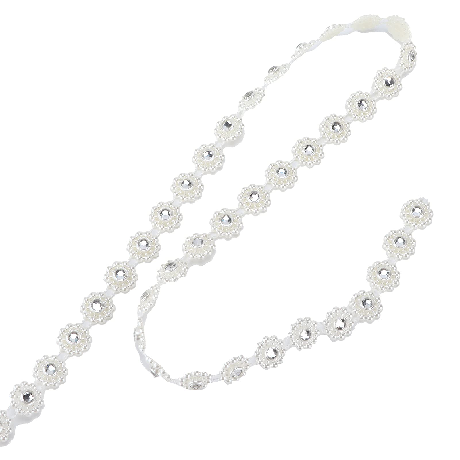 Elegant Off-White Pearl & Rhinestone Applique - Handmade Craft Embellishment for DIY, Wedding Decor, Gift Wrapping & Fashion Accessories