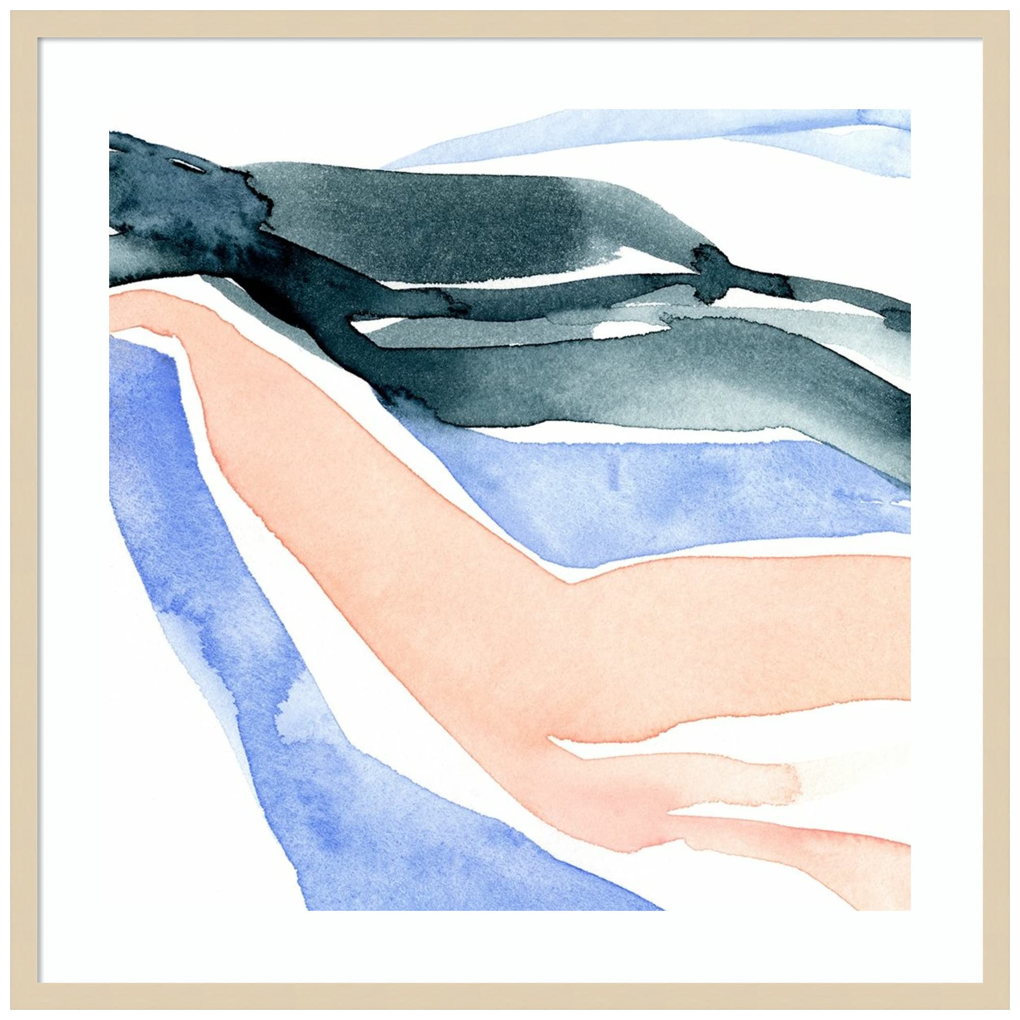 Emma Caroline Watercolor Ribbon IV Wood Framed Wall Art Print - 33x33 Inches, Svelte Natural Frame - Large Size Canvas Painting for Living Room, Bedroom & Office Decor