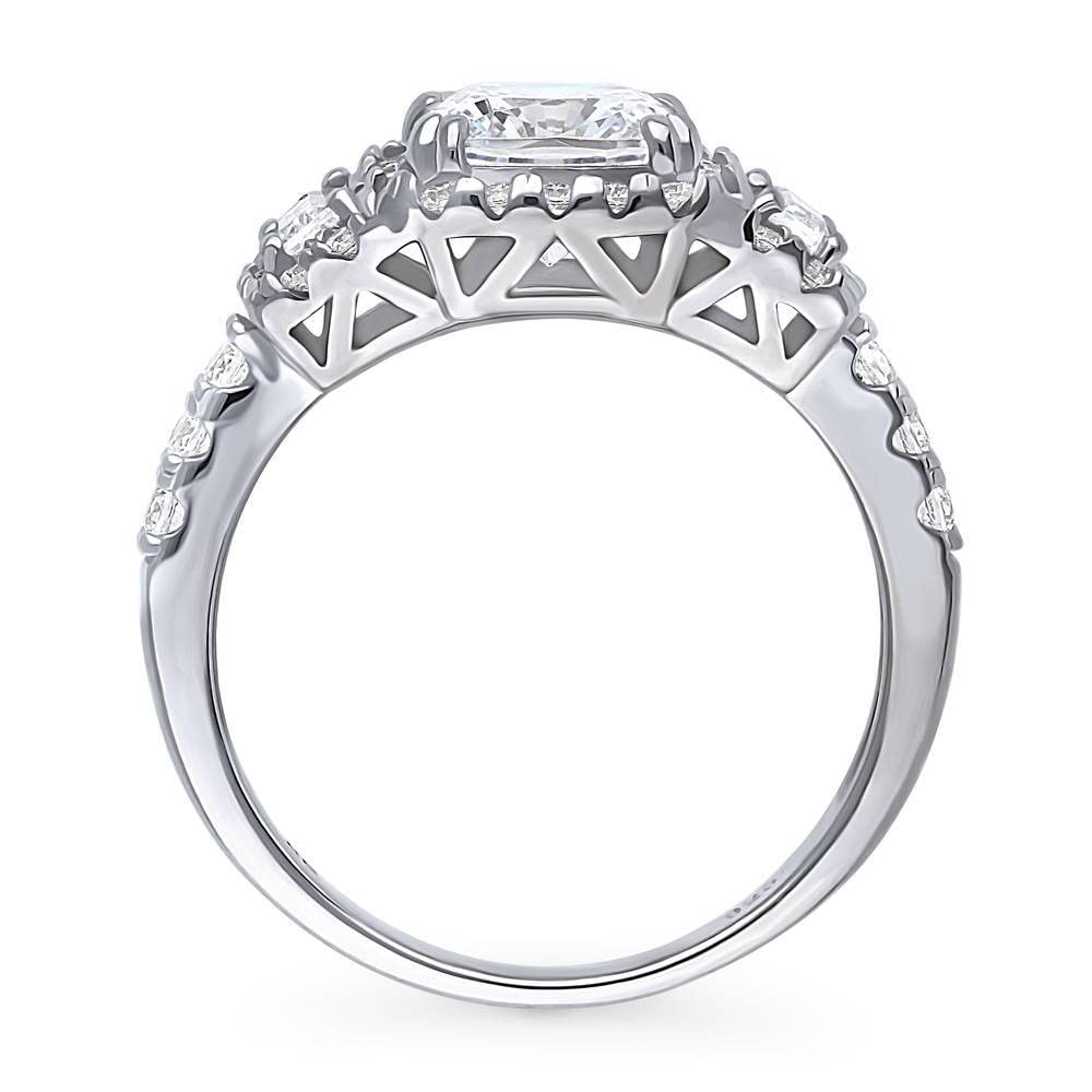 Sterling Silver 3-Stone Cubic Zirconia Engagement Ring for Women - 2 Carat Cushion Cut CZ Halo Wedding Ring, Rhodium Plated Size 4-10 - Perfect for Proposals, Anniversaries & Special Occasions