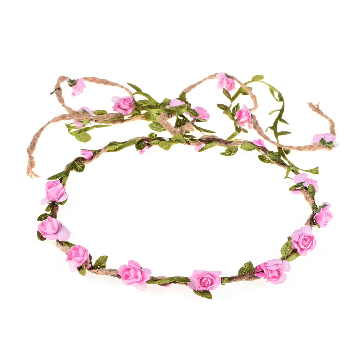 DDazzling Flower Crown Floral Wreath Headband - Pink Floral Garland for Weddings, Festivals & Photo Props - Boho Bridal Hair Accessories for Women & Girls