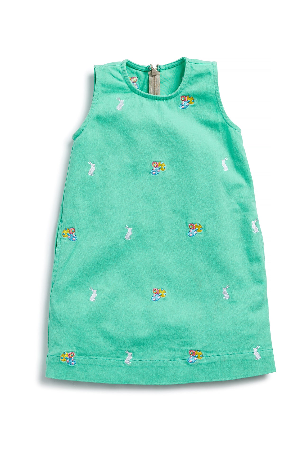 Girls Stretchy Twill Shift Dress - Spring Green with Easter Bunny & Egg Print - Perfect for Easter Outfits, Spring Parties & Casual Wear