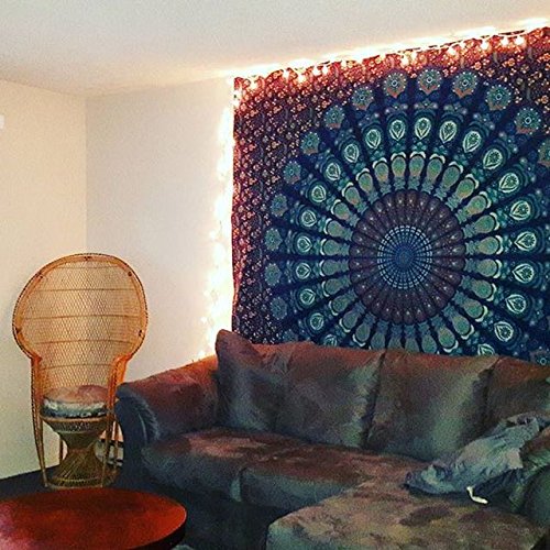 Mandala Tapestry Wall Hanging - Blue Bohemian Beach Throw for Home Decor