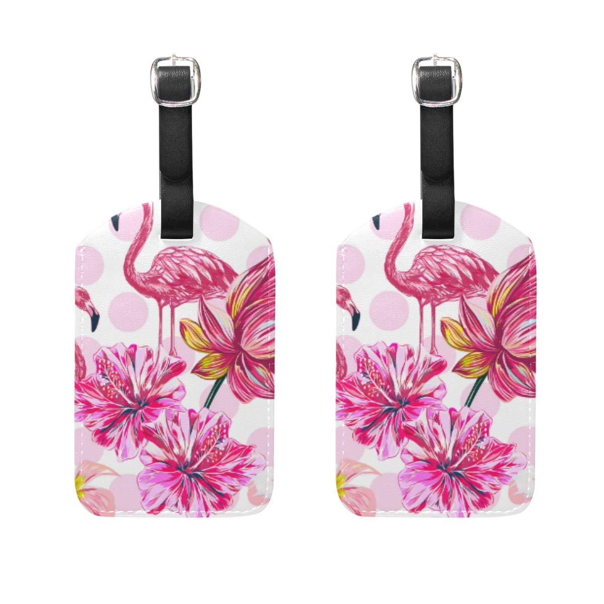 Stylish Flamingo Flower Leather Luggage Tags - Fashionable Suitcase ID Labels with Pretty Patterns for Travel Bags (2031265) | Perfect for Vacation, Business Trips & Airport Identification