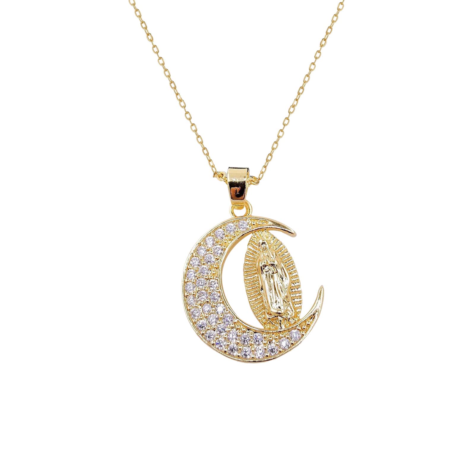 Christian Jewelry for Women - Elegant Rhinestone Crystal Pendant Necklace with Virgin Mary Charm | Perfect for Church, Weddings & Daily Faith-Based Fashion