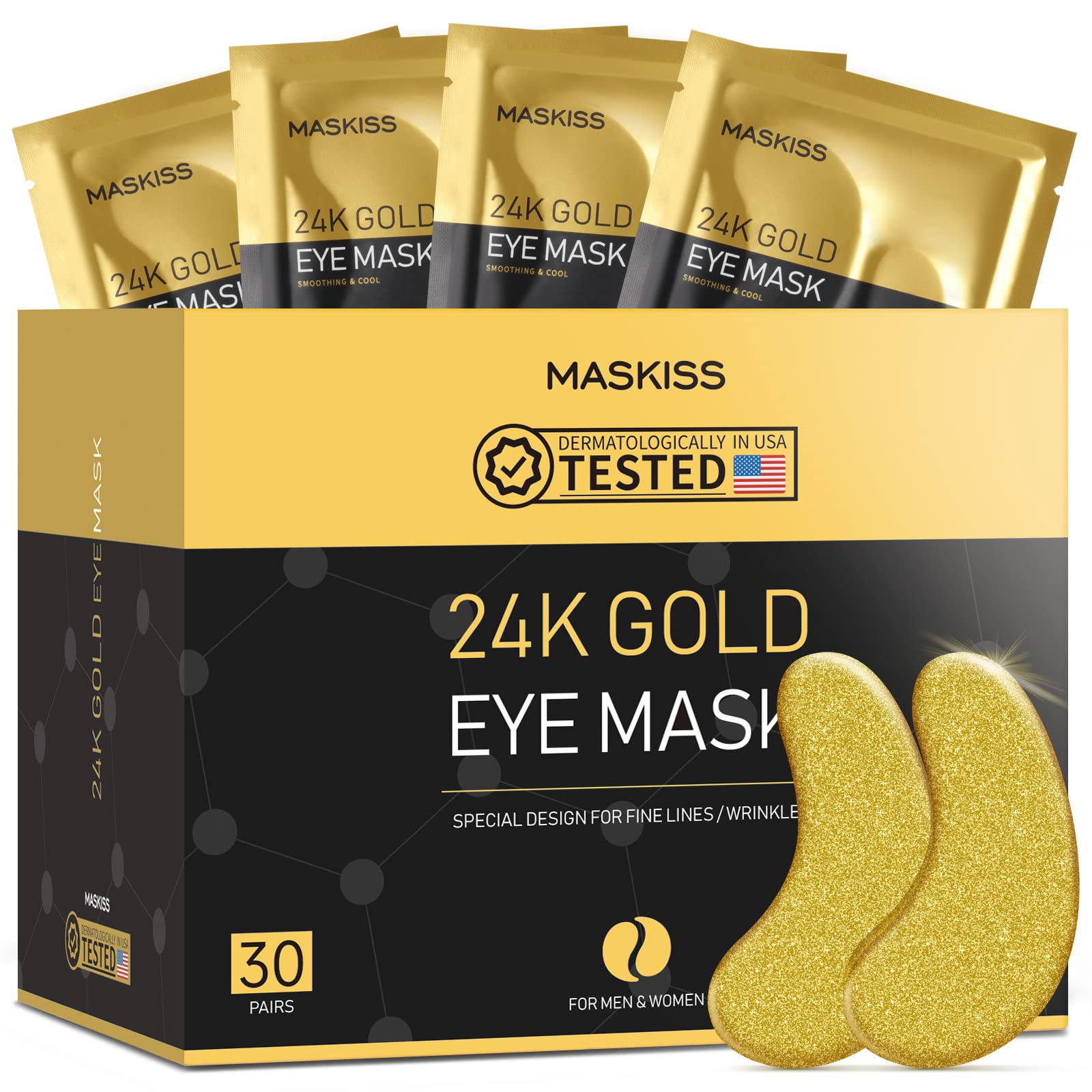 24K Gold Under Eye Patches (30 Pairs) - Anti-Aging Collagen Eye Masks for Dark Circles & Puffiness - Hydrating Skincare Treatment for Wrinkles & Fine Lines - Perfect for Night Routine & Travel Care